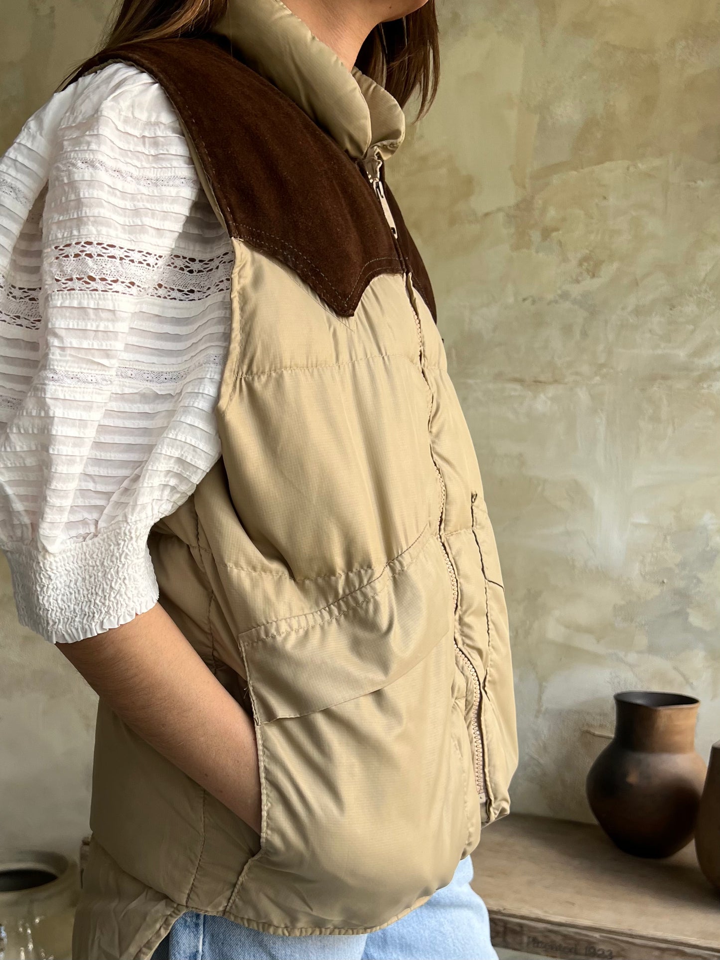 Tan Western Down Puffer Vest