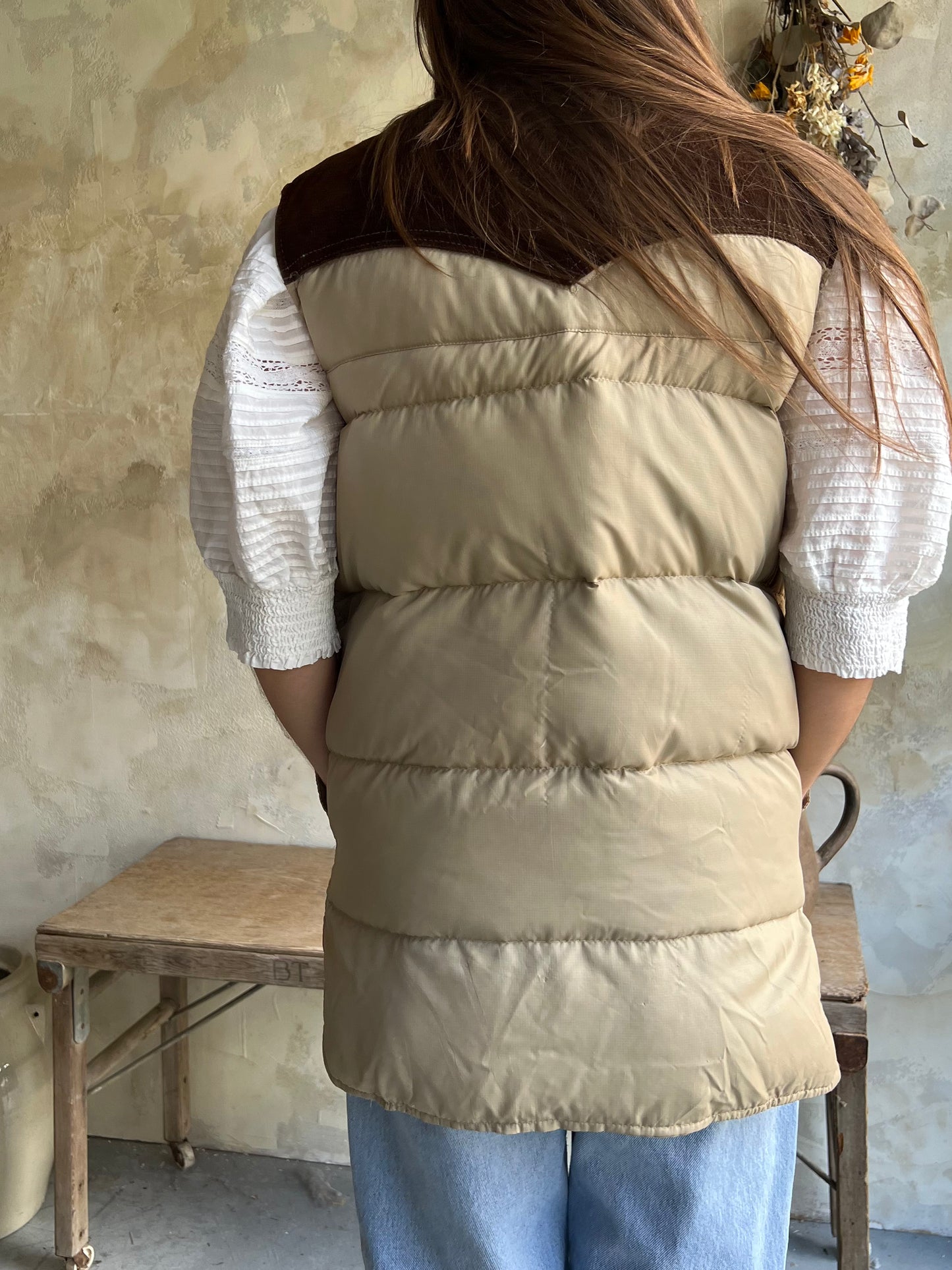 Tan Western Down Puffer Vest