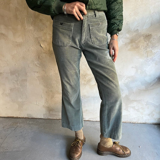 Faded Green Corduroy Cropped Flare