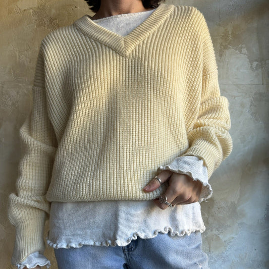 Butter Cream Ribbed Knit Sweater