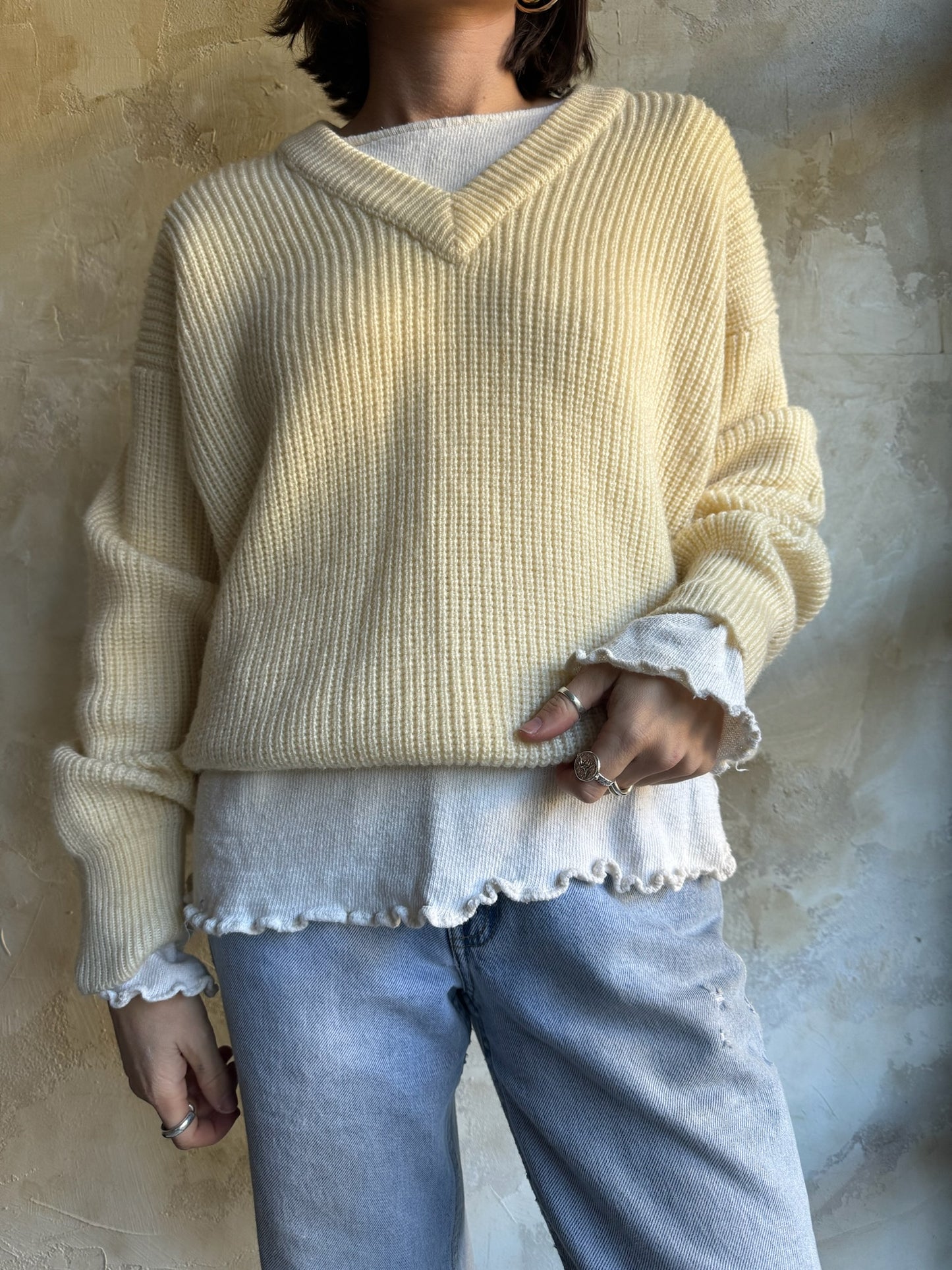 Butter Cream Ribbed Knit Sweater