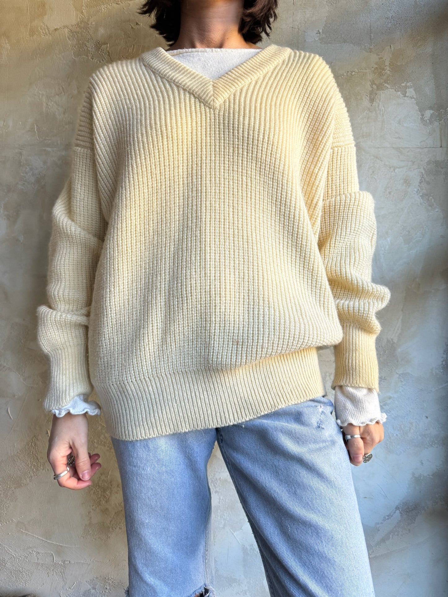 Butter Cream Ribbed Knit Sweater