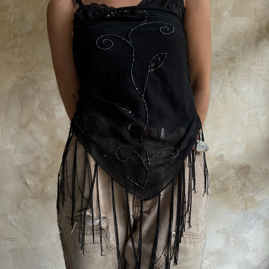 Sheer Beaded Black Shawl