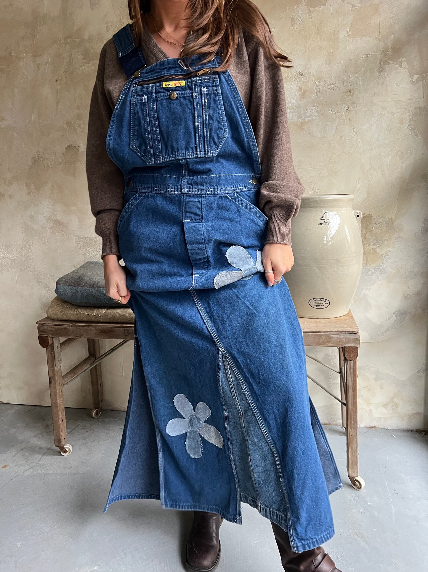 Reworked Long Denim Overall Dress