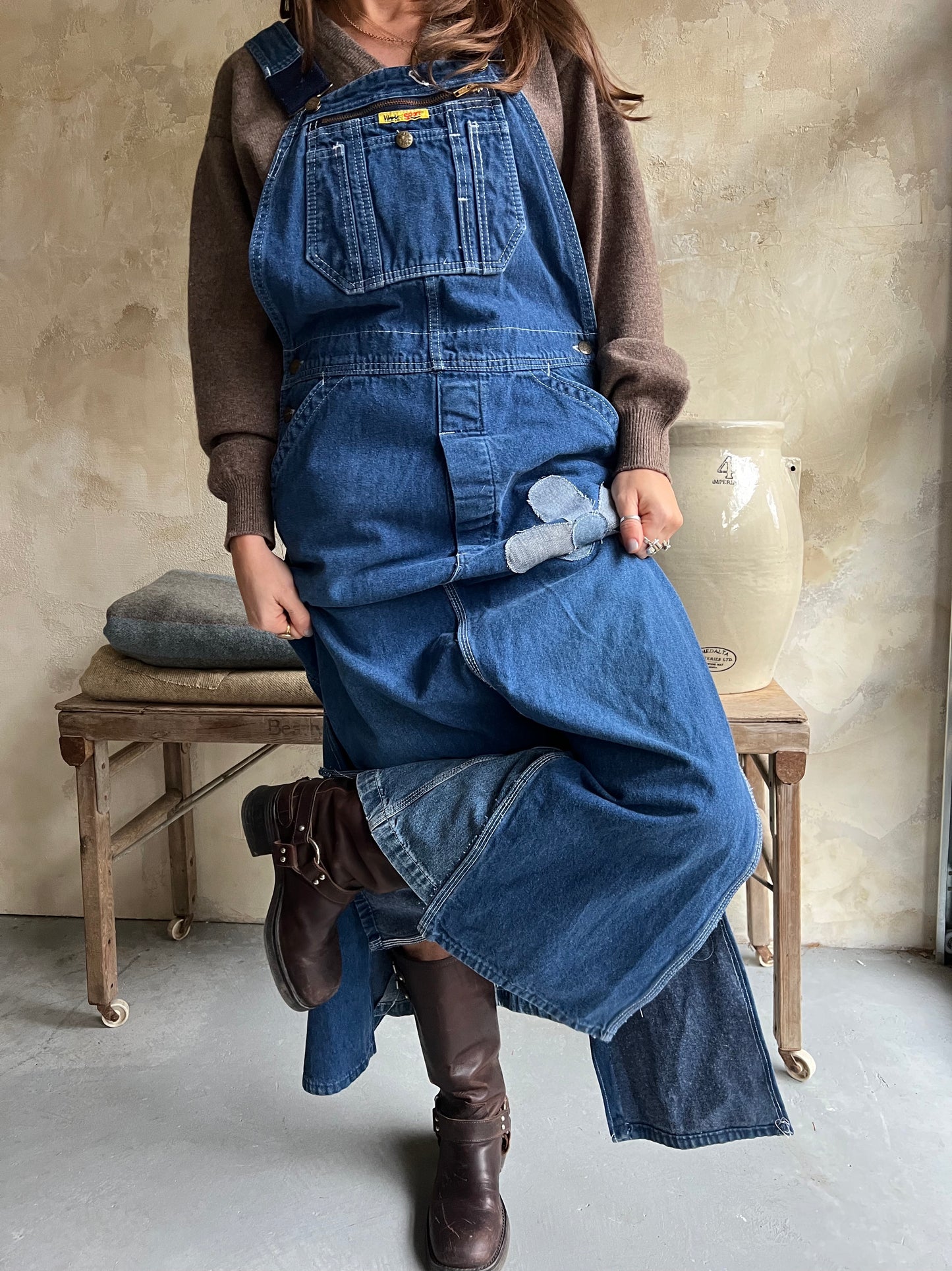 Reworked Long Denim Overall Dress