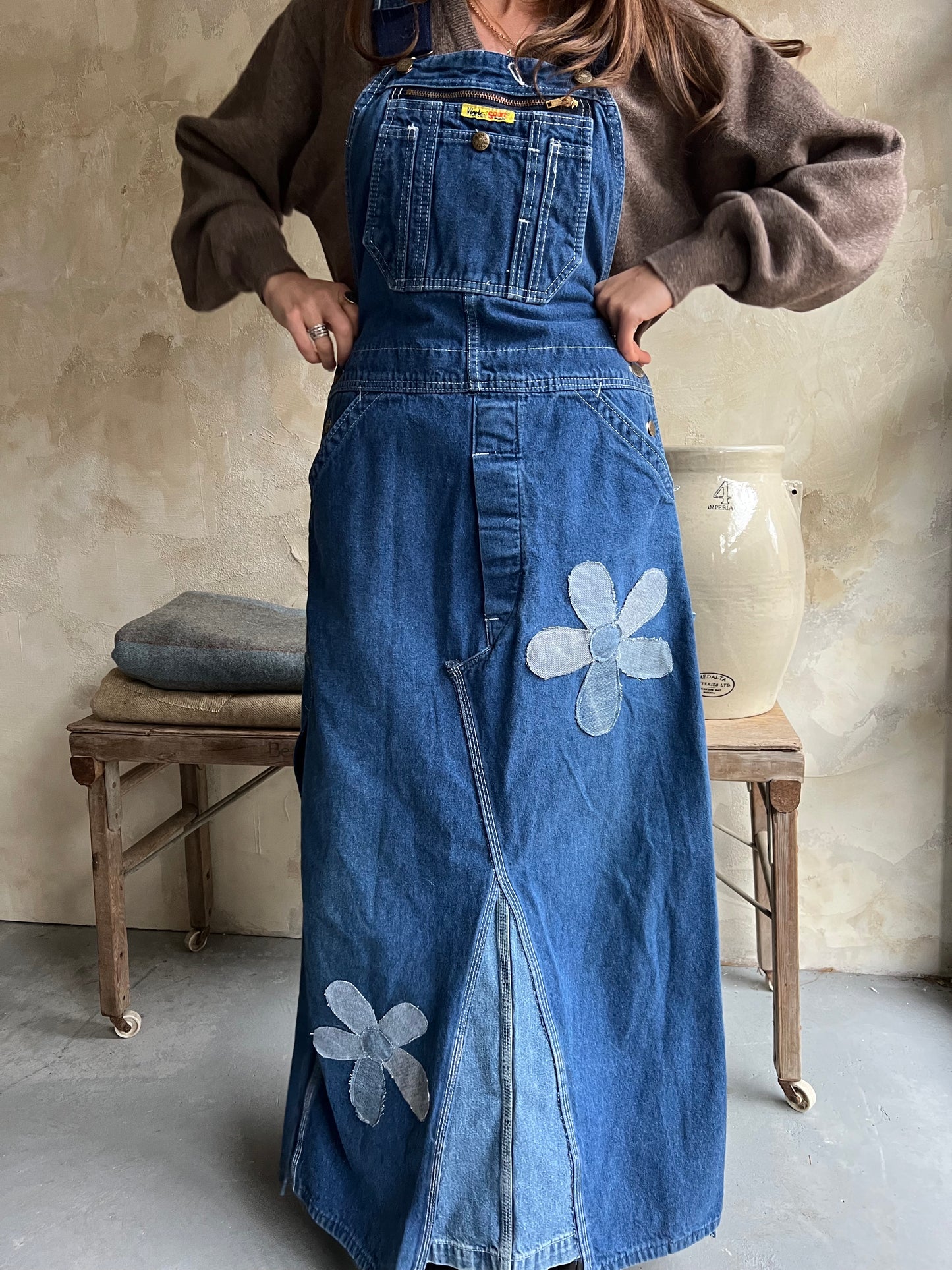 Reworked Long Denim Overall Dress