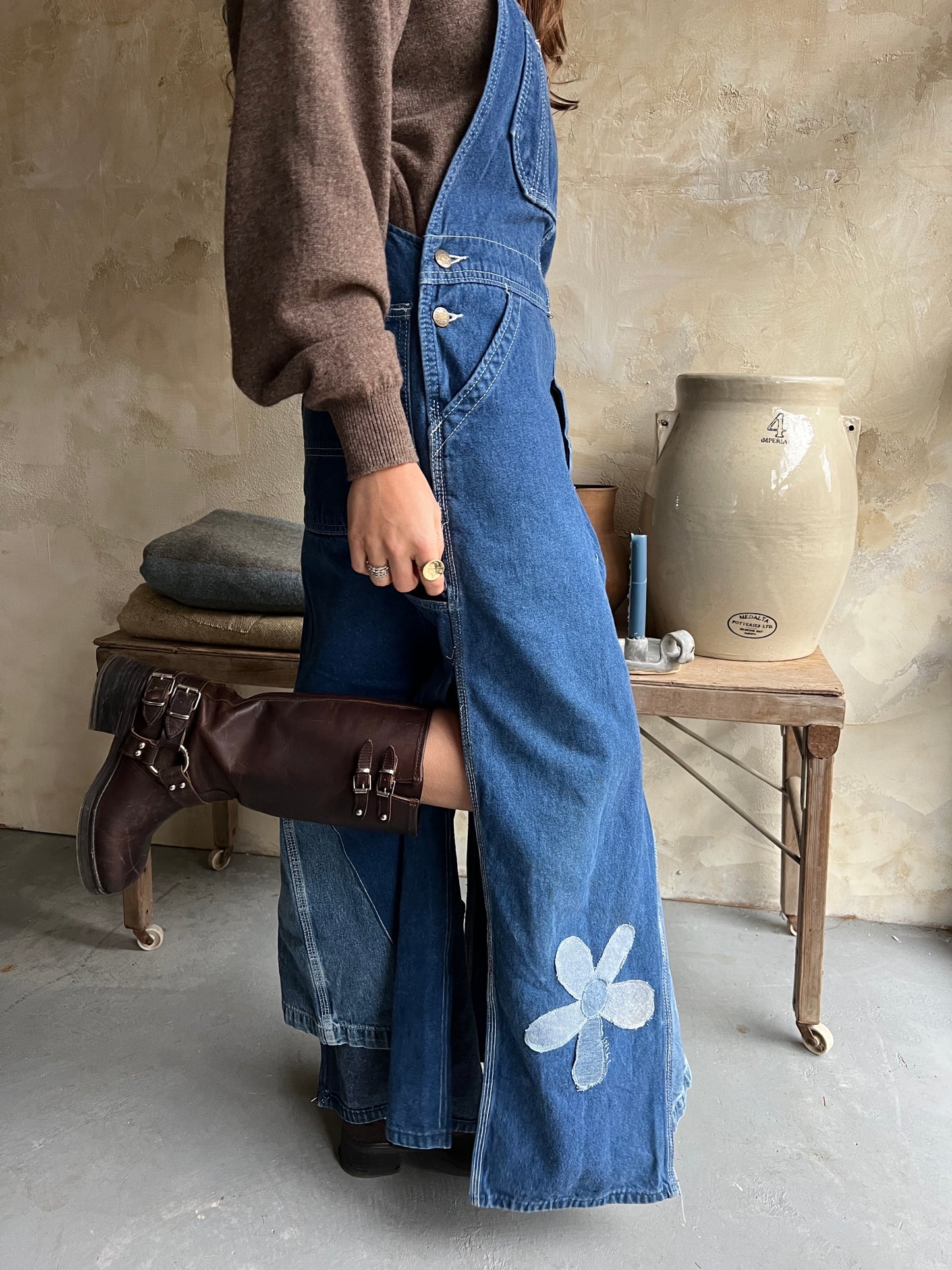 Reworked Long Denim Overall Dress