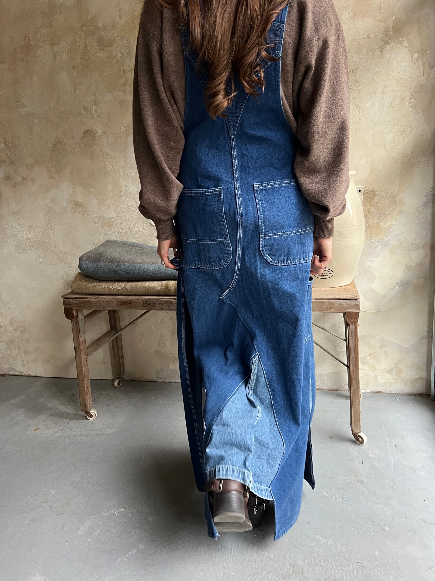 Reworked Long Denim Overall Dress