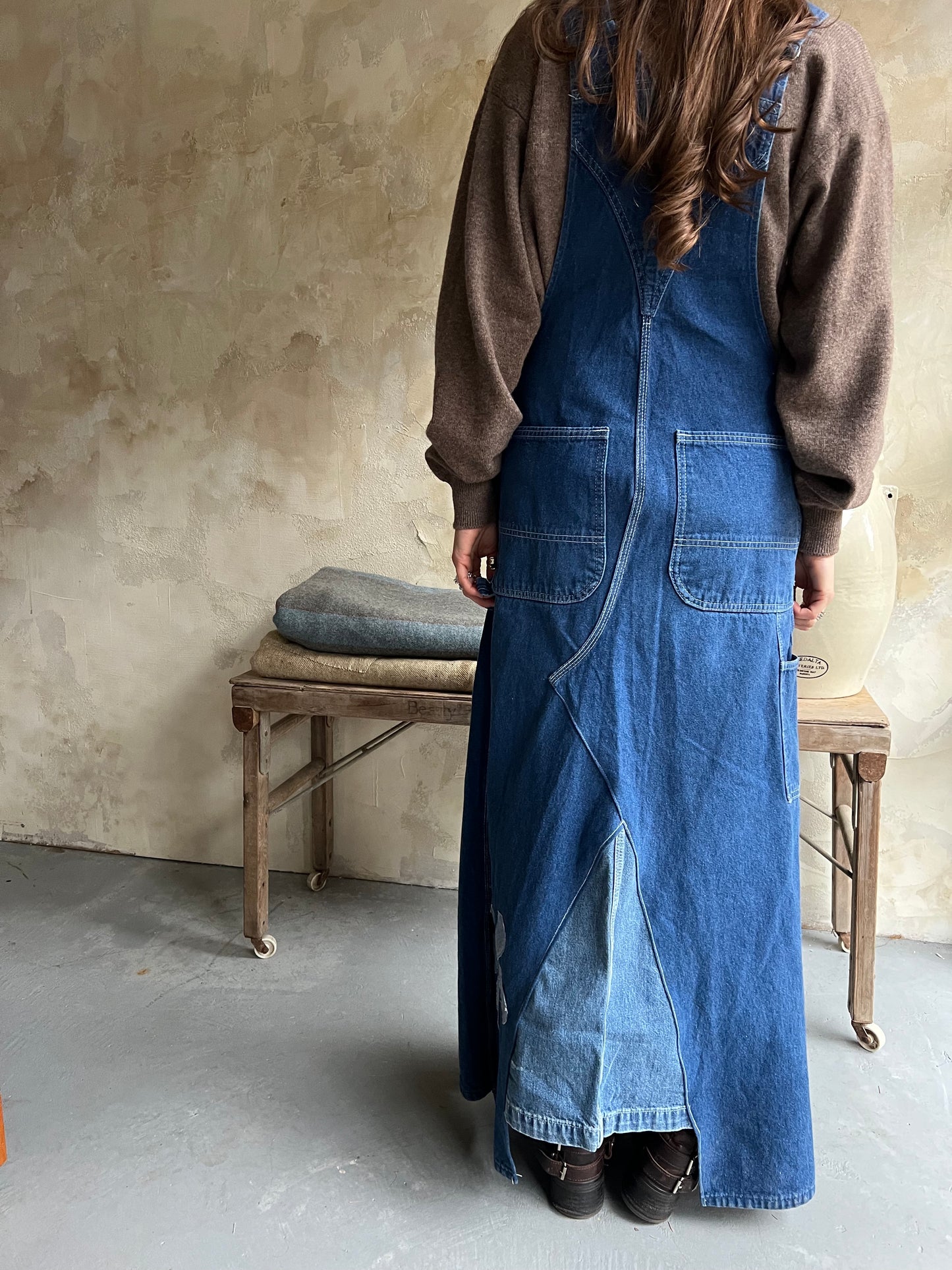 Reworked Long Denim Overall Dress