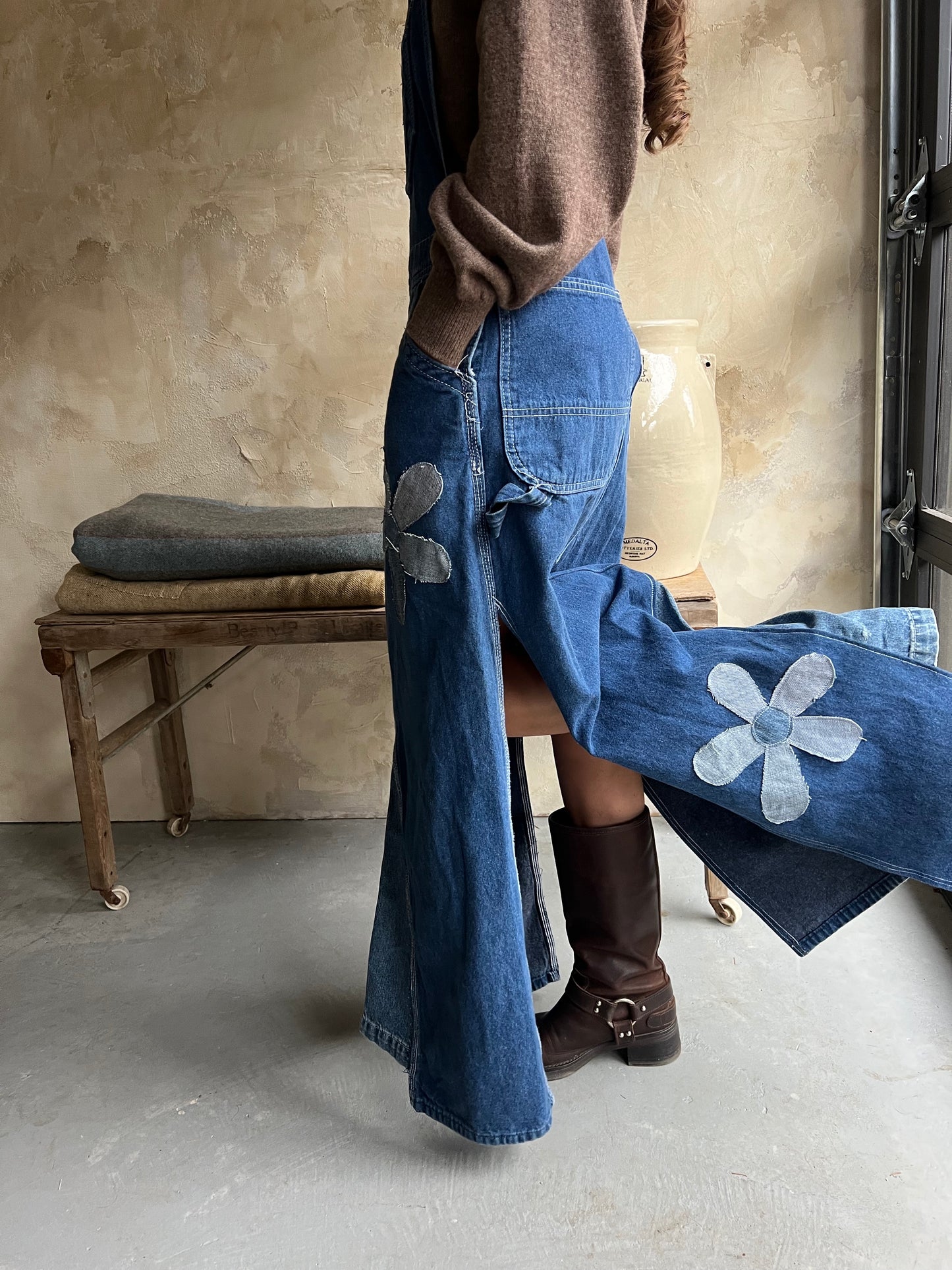 Reworked Long Denim Overall Dress