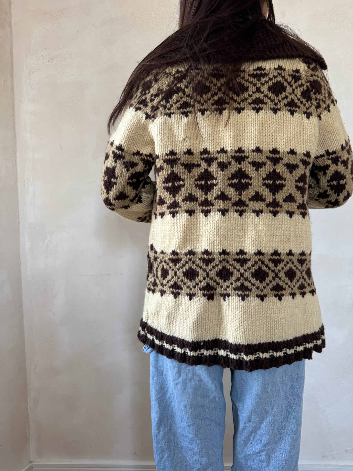 Cream + Dark Brown Wool Cowichan