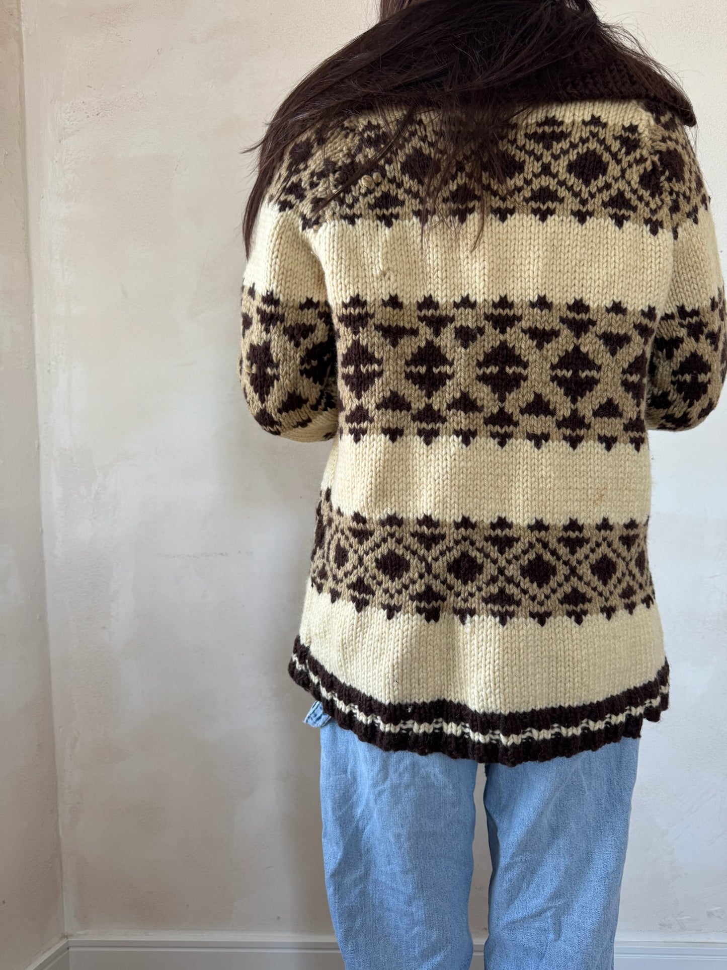 Cream + Dark Brown Wool Cowichan