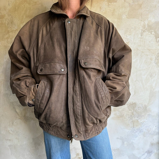 Faded Brown Leather Bomber