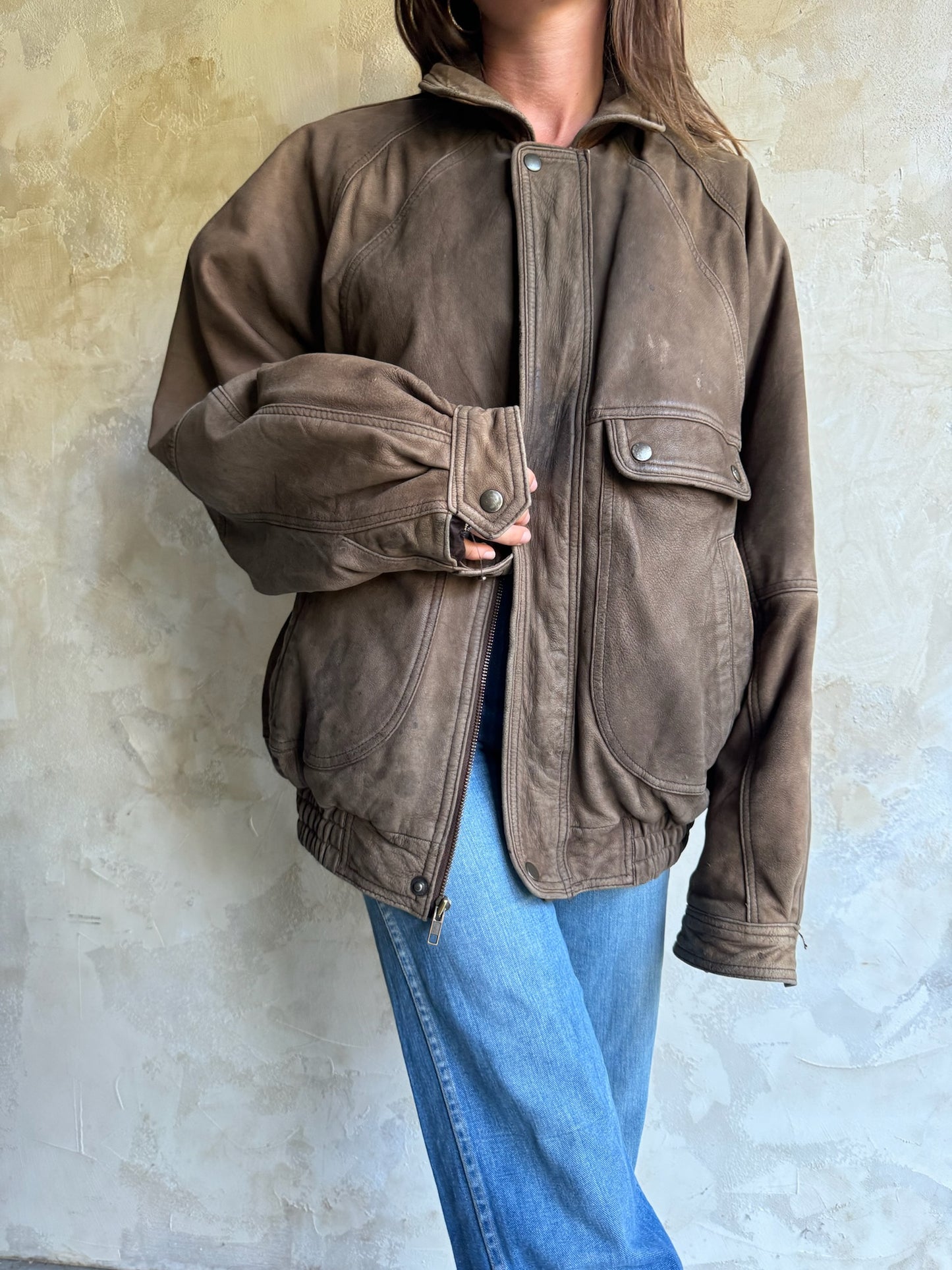 Faded Brown Leather Bomber