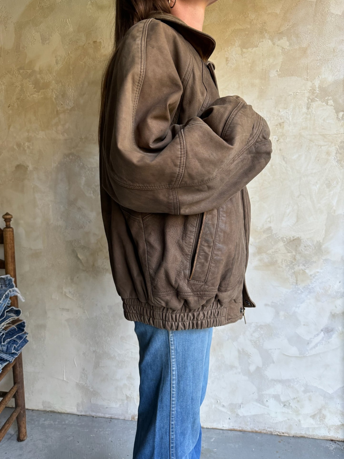 Faded Brown Leather Bomber