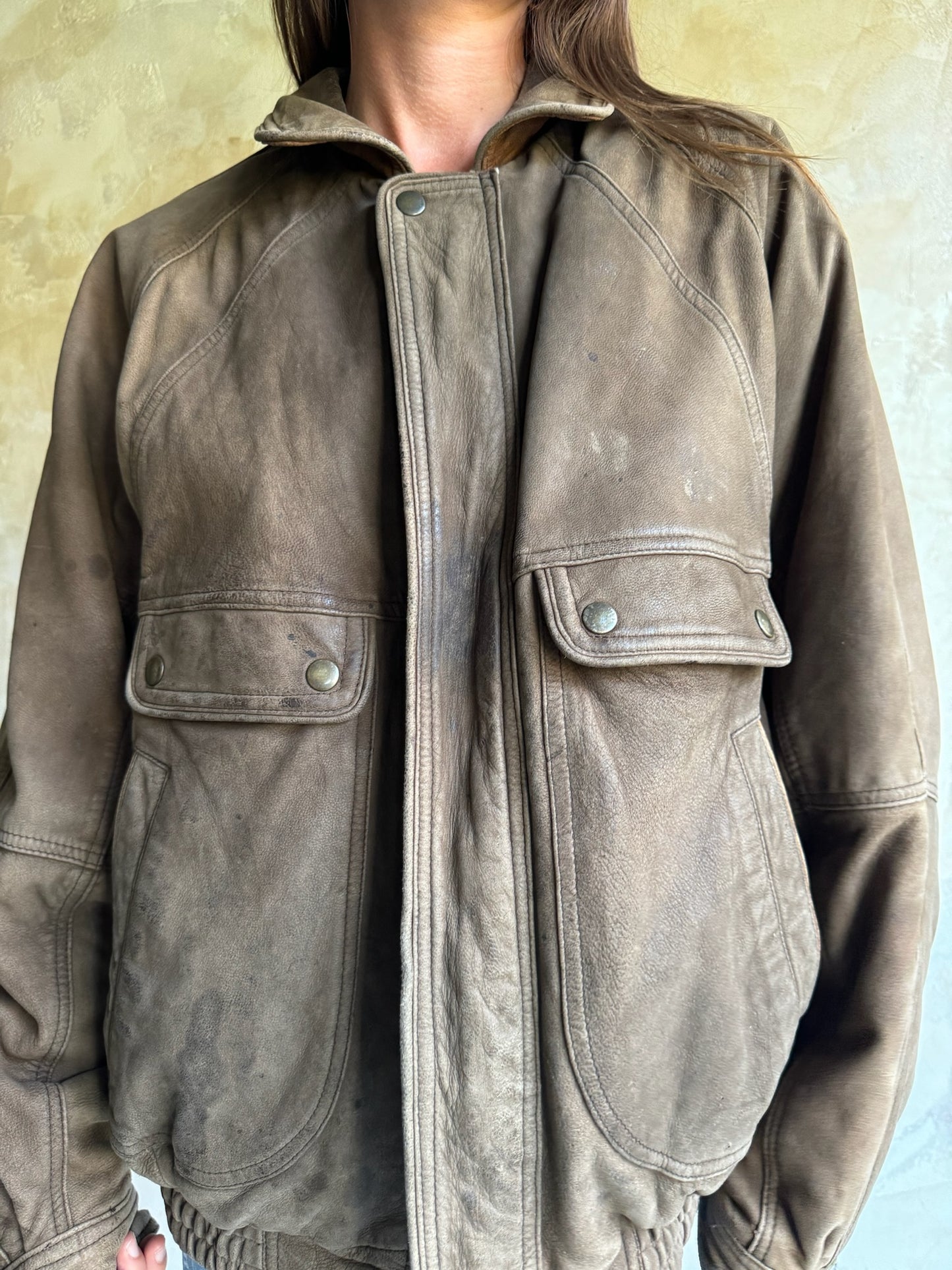 Faded Brown Leather Bomber