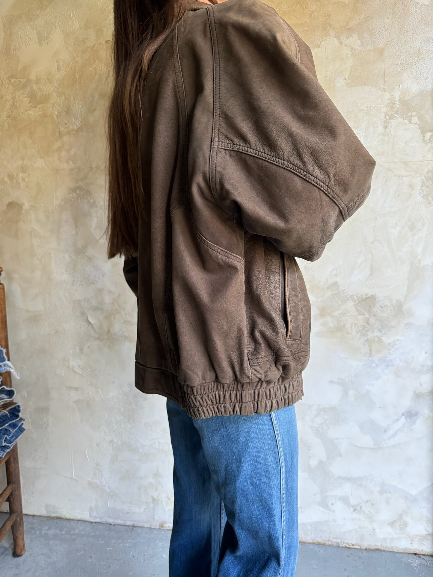 Faded Brown Leather Bomber