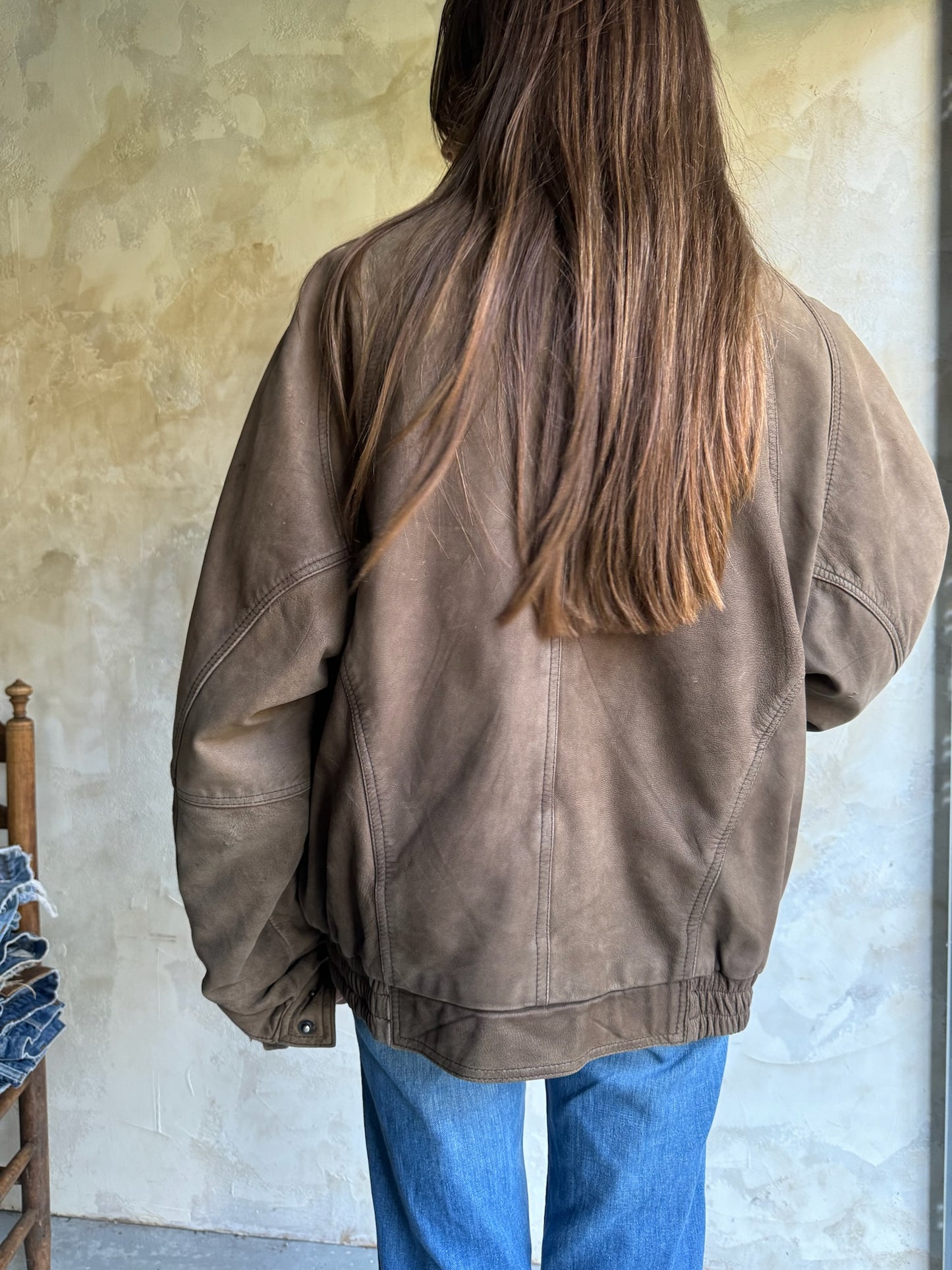 Faded Brown Leather Bomber