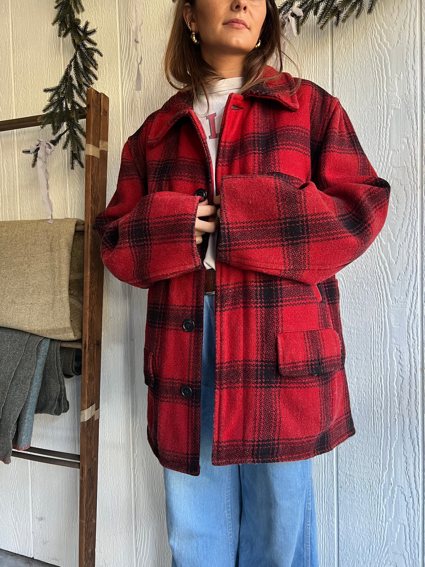 Vintage Red Wool Plaid Jacket