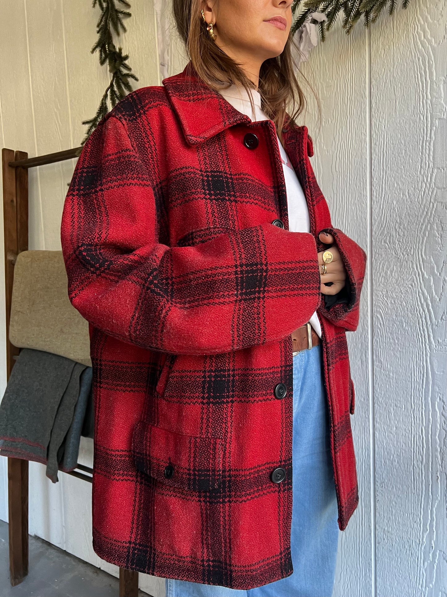 Vintage Red Wool Plaid Jacket