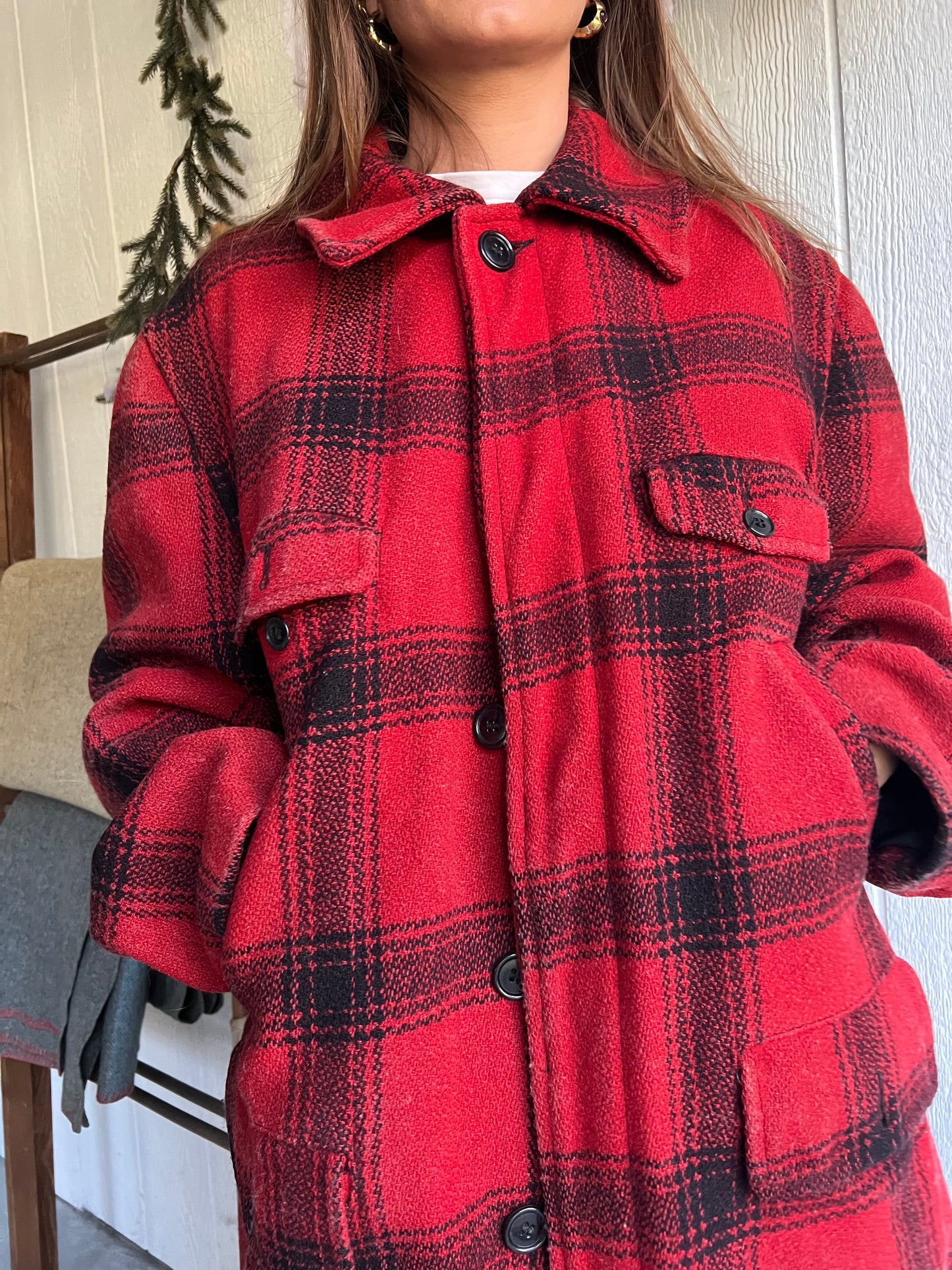 Vintage Red Wool Plaid Jacket