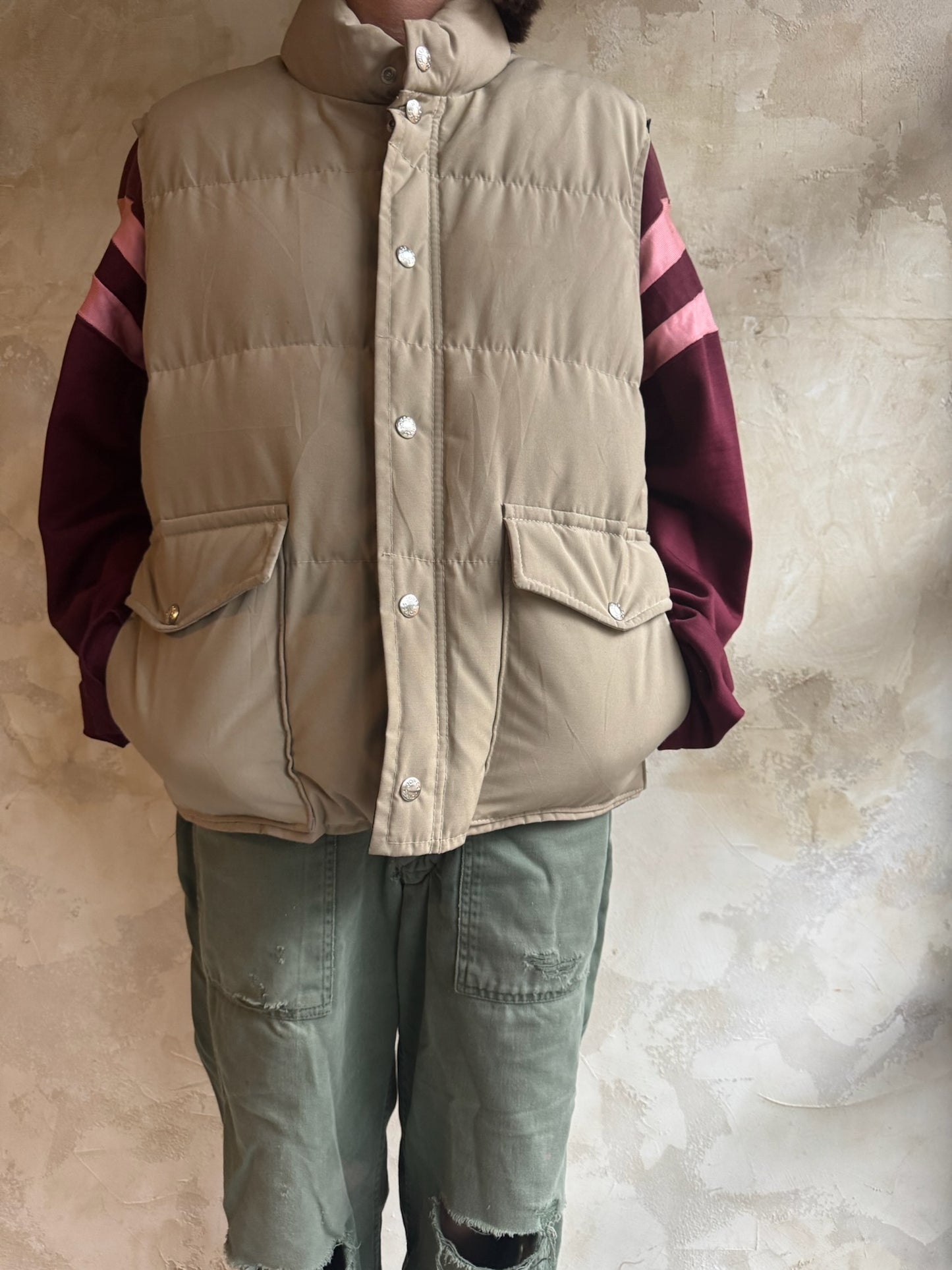 Beige Down Puffer Vest