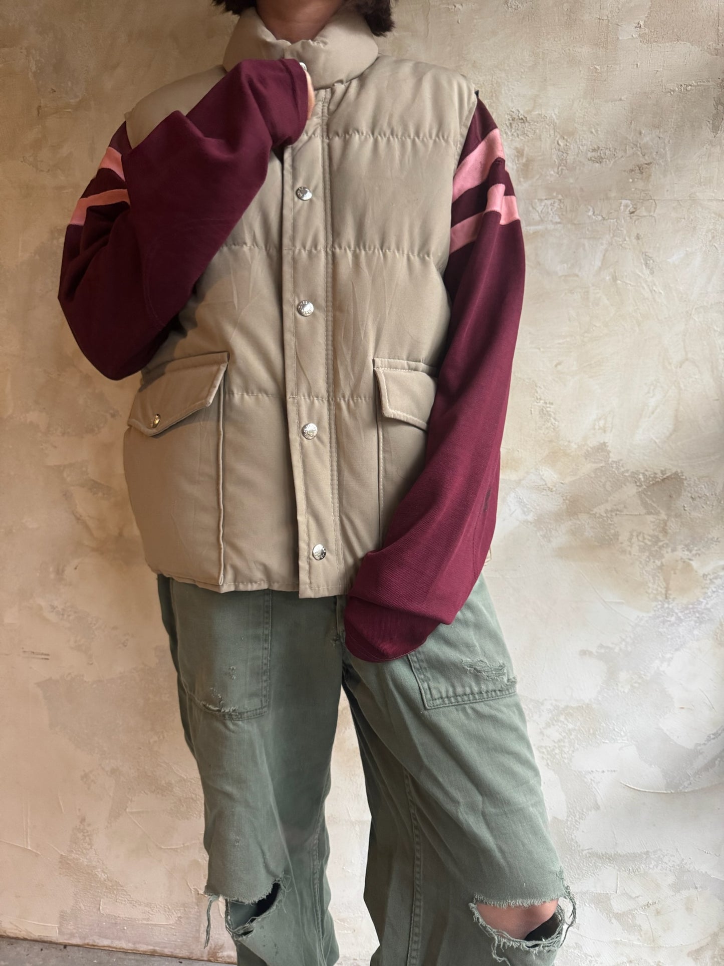 Beige Down Puffer Vest