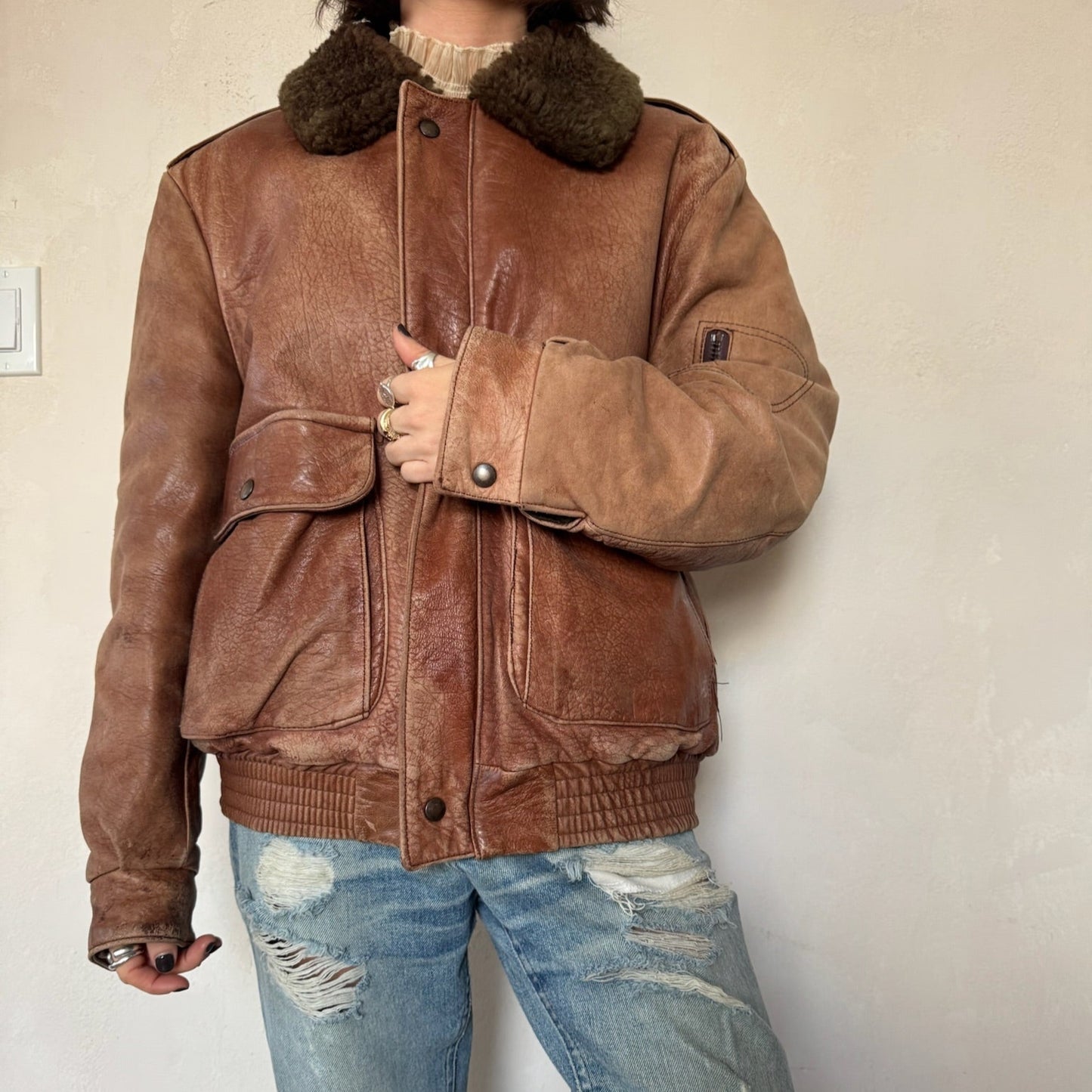 Faded Rusty Brown Bomber Jacket