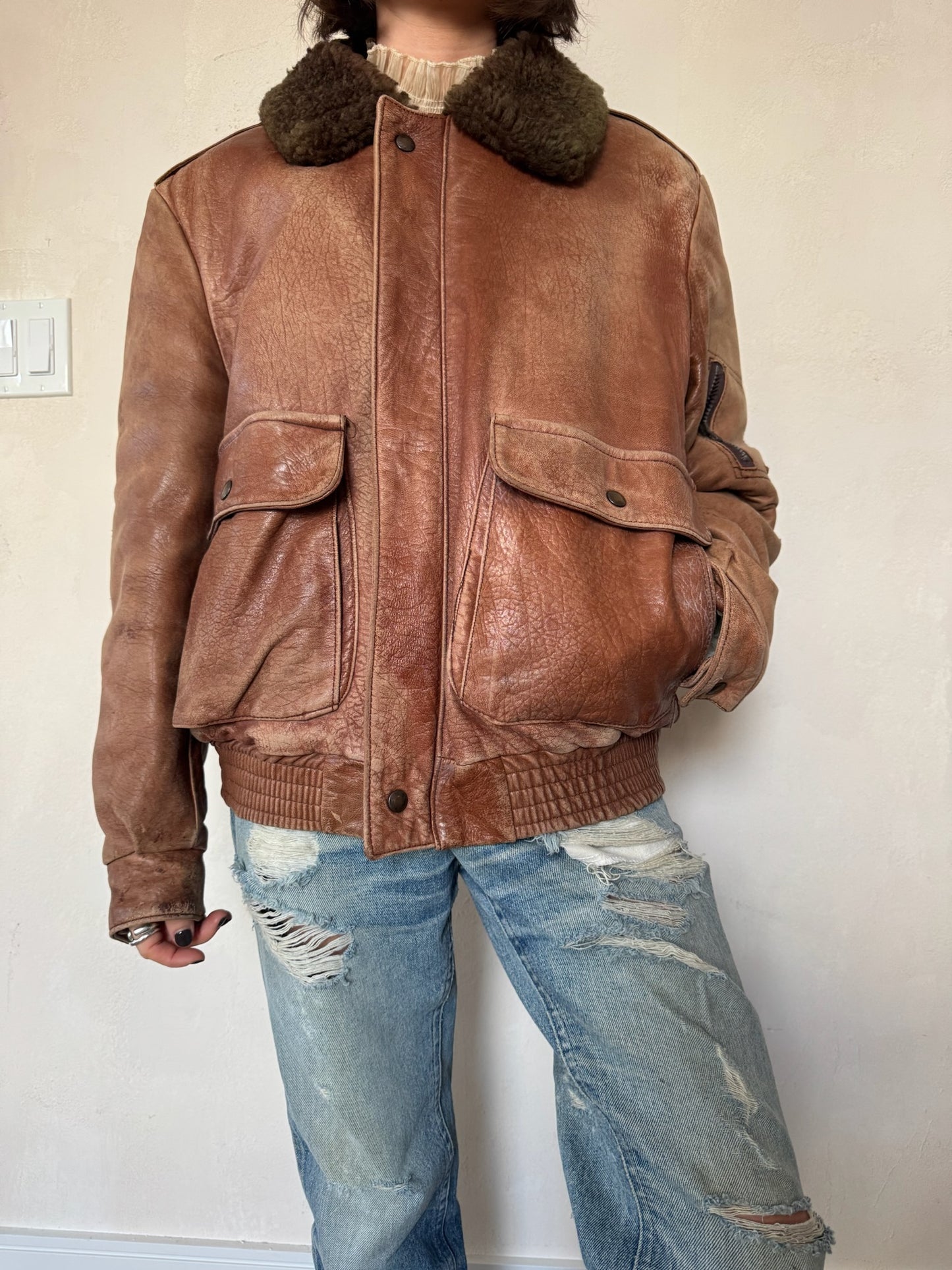 Faded Rusty Brown Bomber Jacket