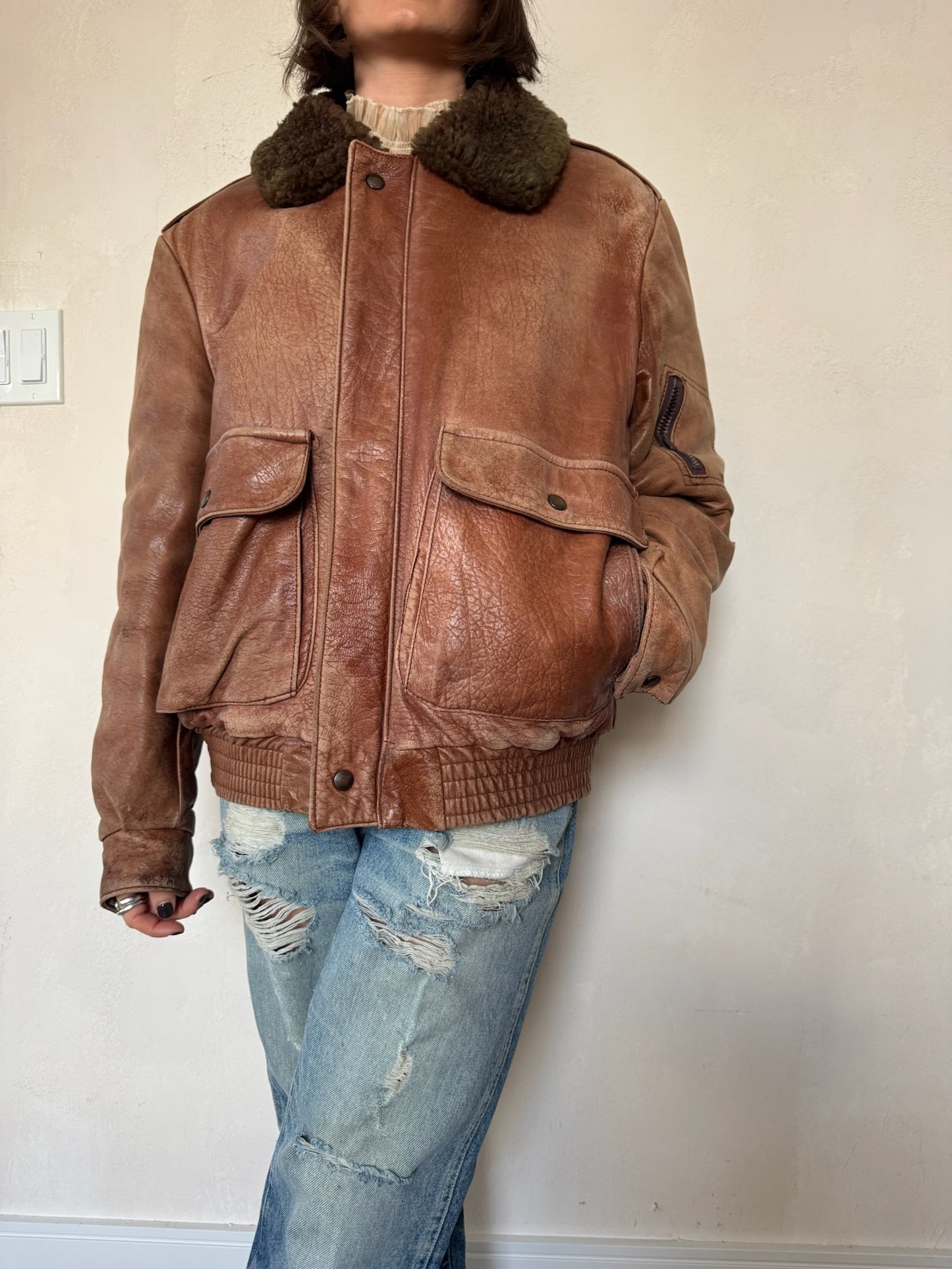 Faded Rusty Brown Bomber Jacket