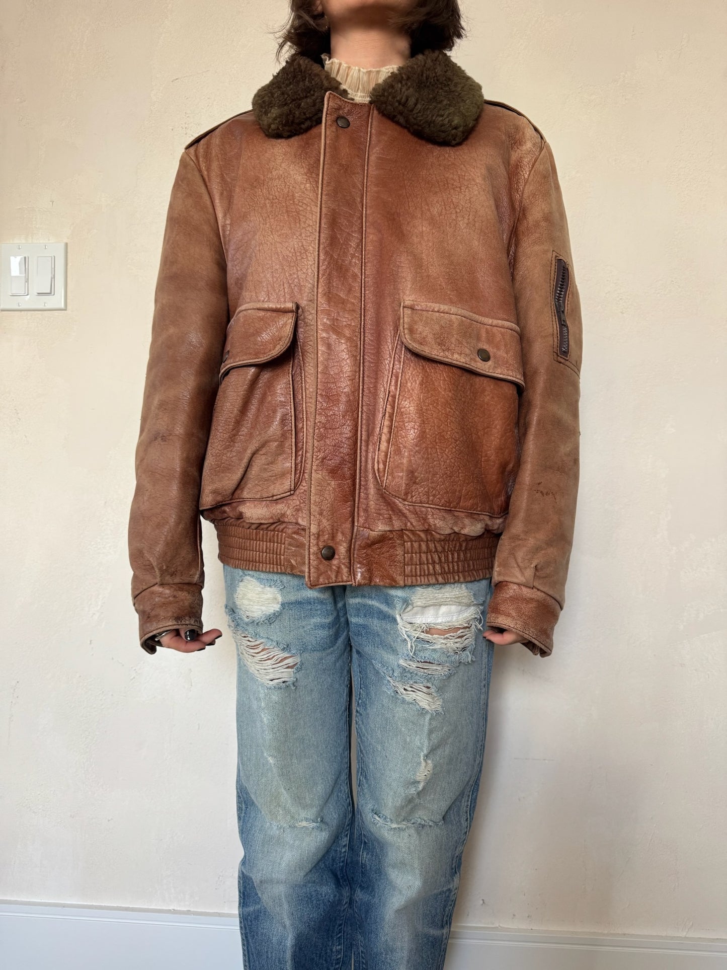 Faded Rusty Brown Bomber Jacket