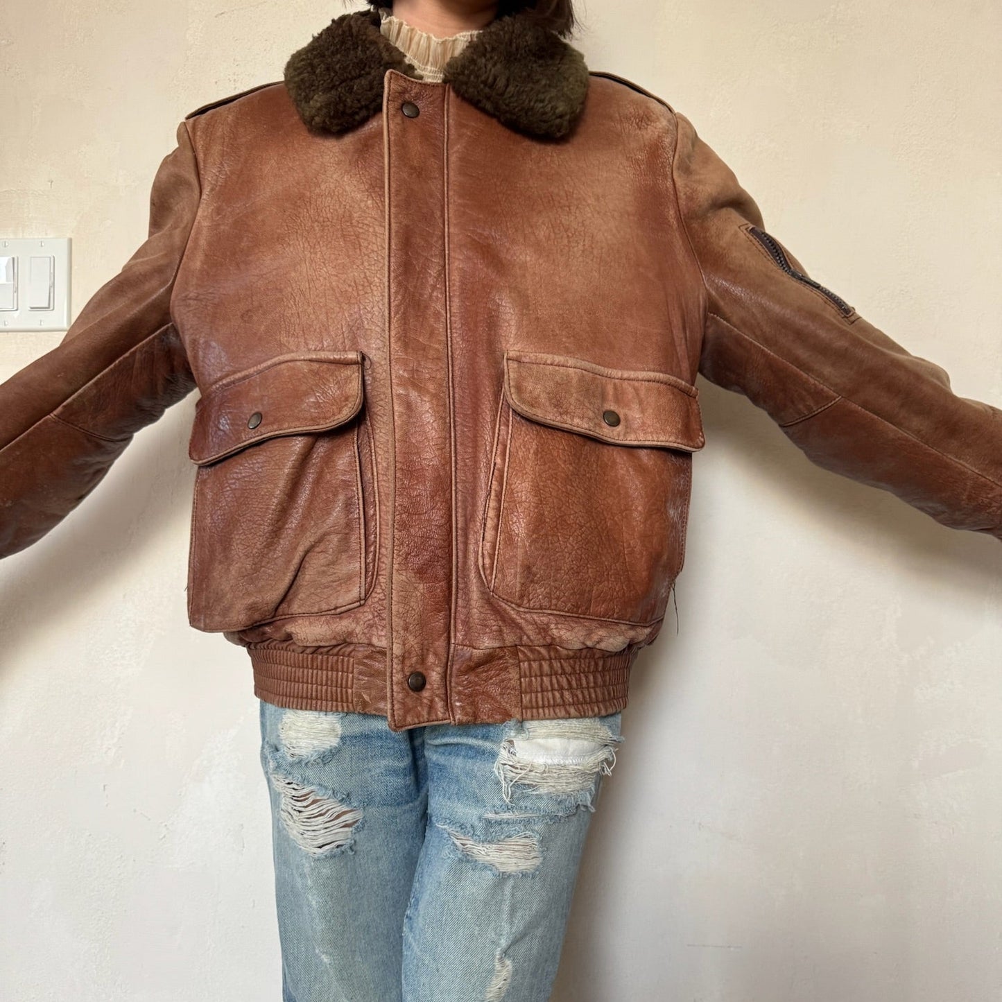 Faded Rusty Brown Bomber Jacket