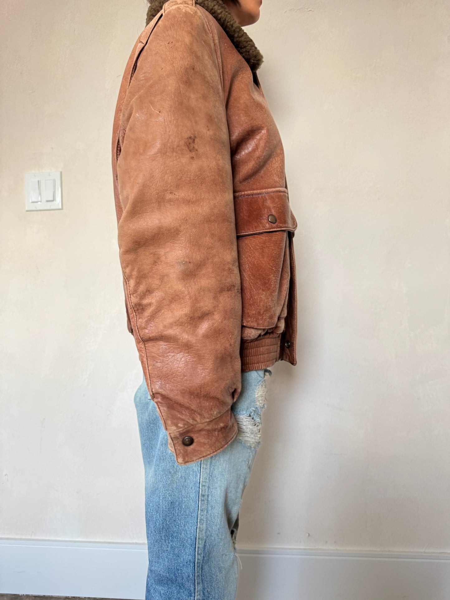 Faded Rusty Brown Bomber Jacket