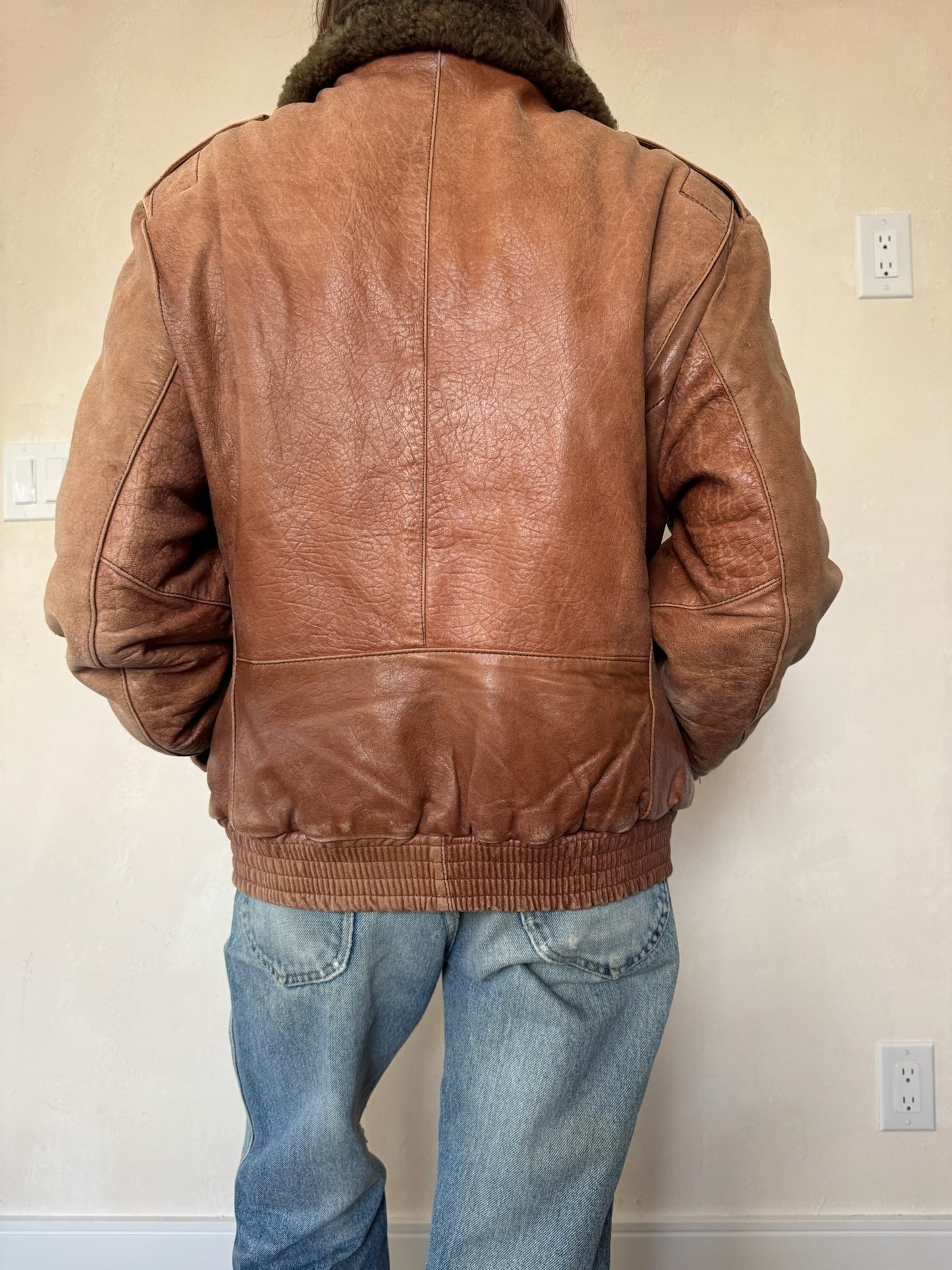 Faded Rusty Brown Bomber Jacket