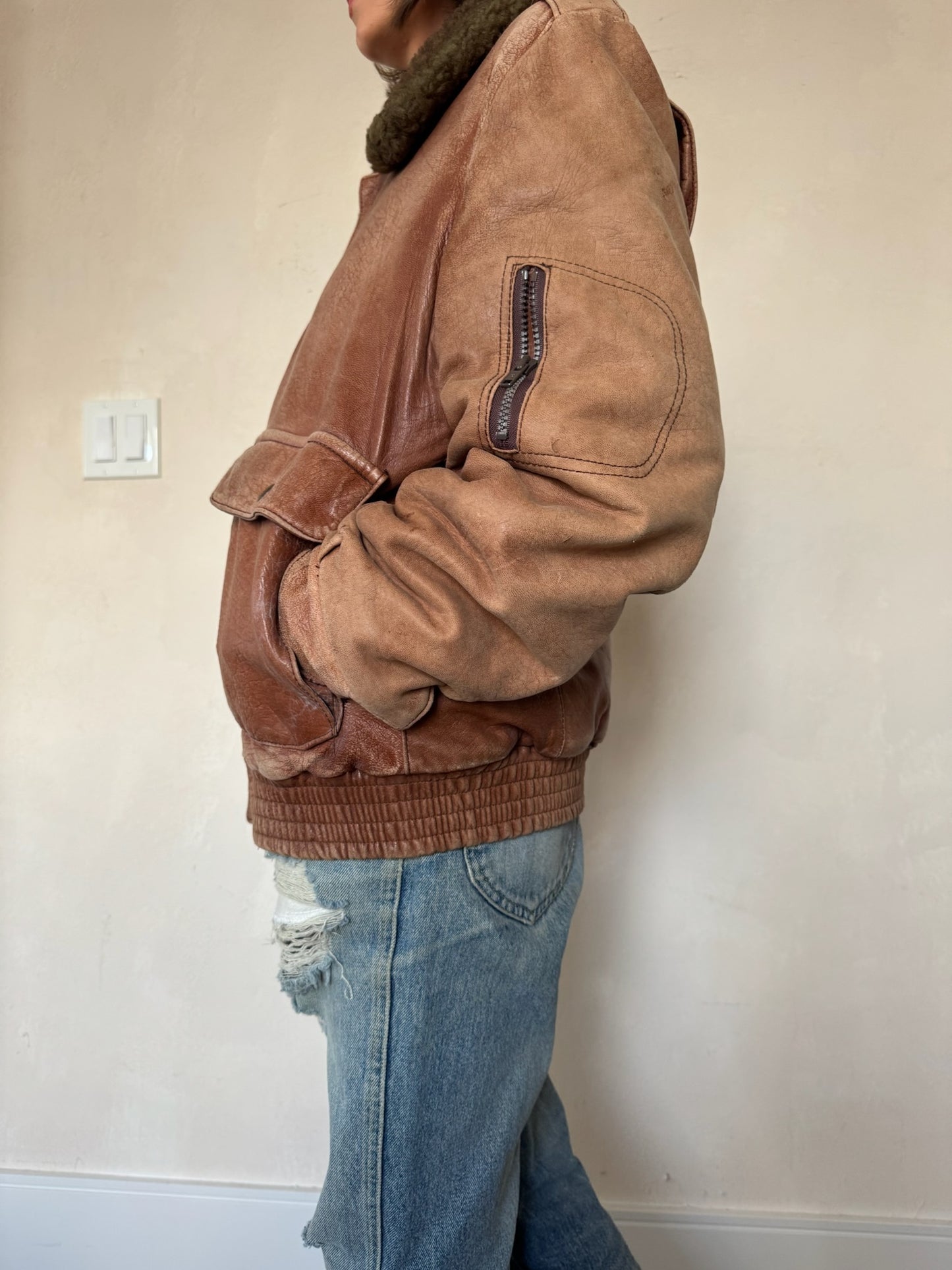 Faded Rusty Brown Bomber Jacket