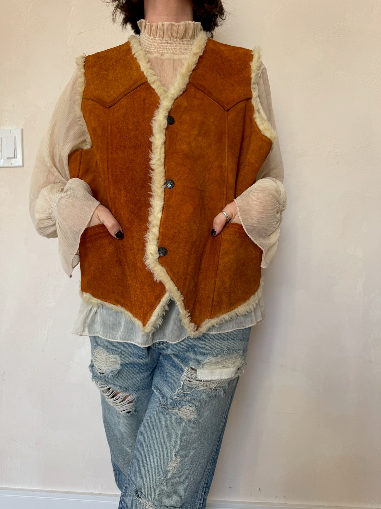 Orange Suede Shearling Vest