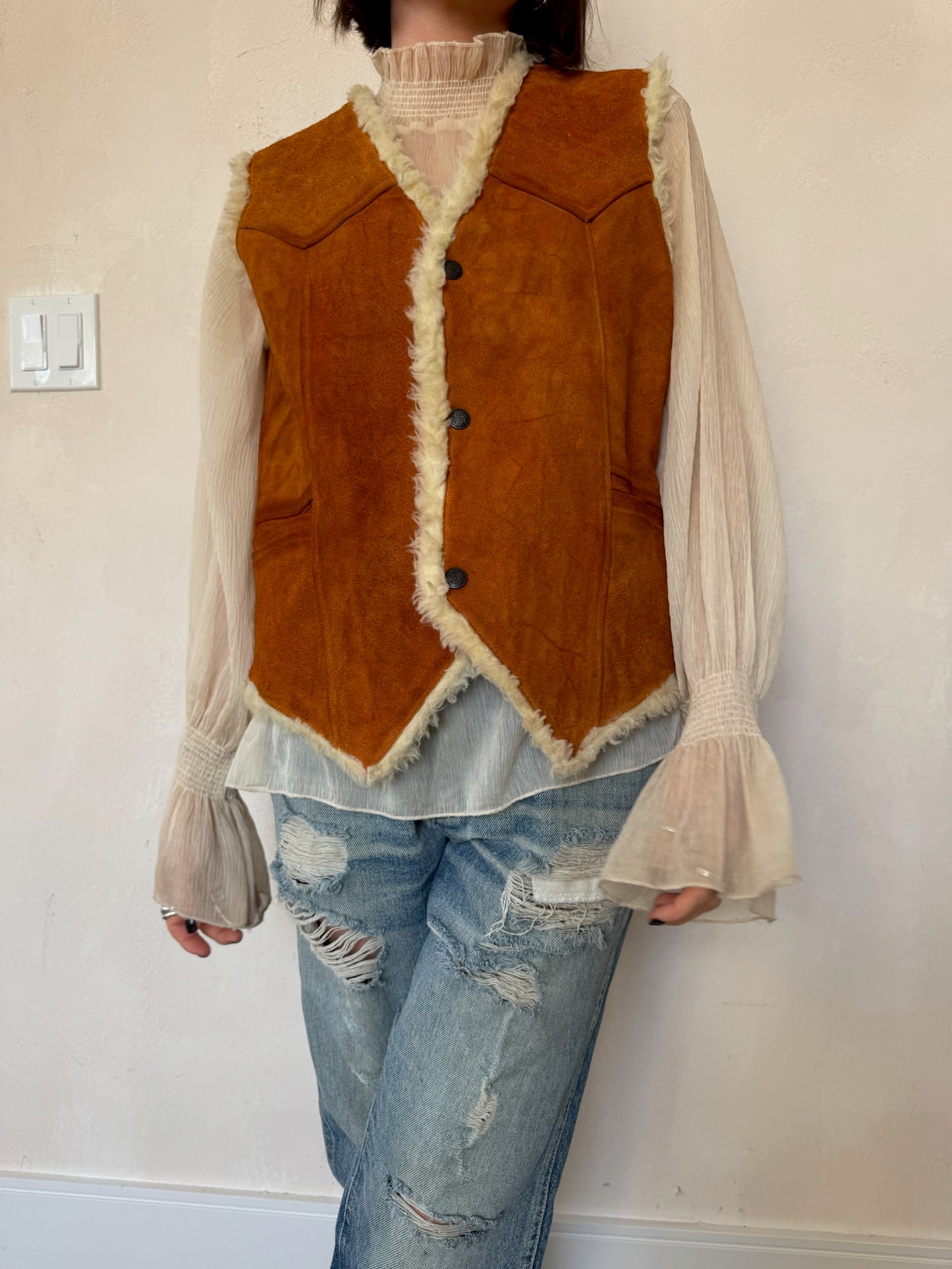 Orange Suede Shearling Vest