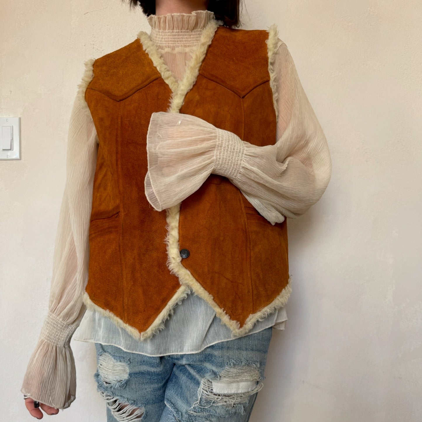 Orange Suede Shearling Vest