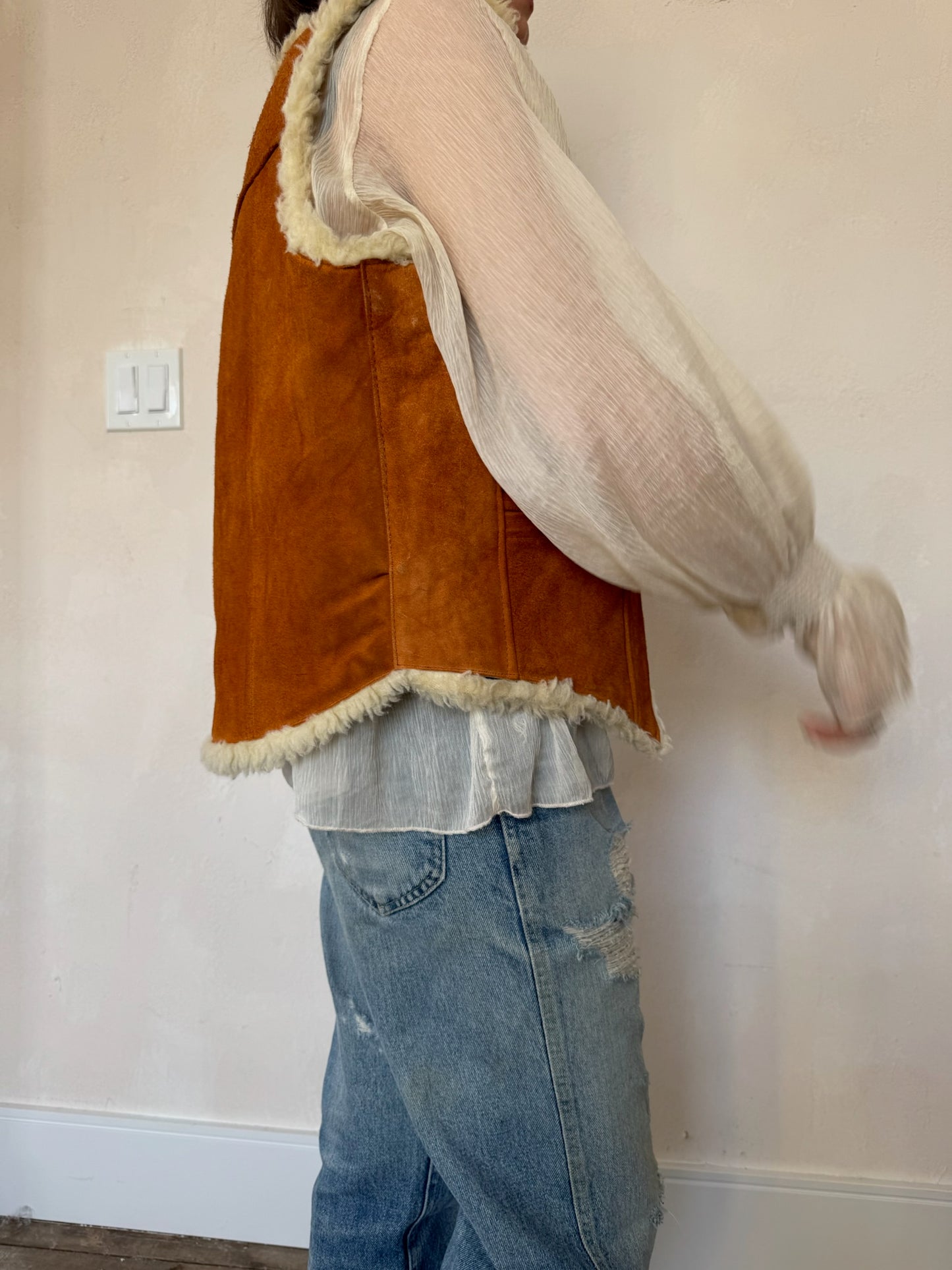 Orange Suede Shearling Vest