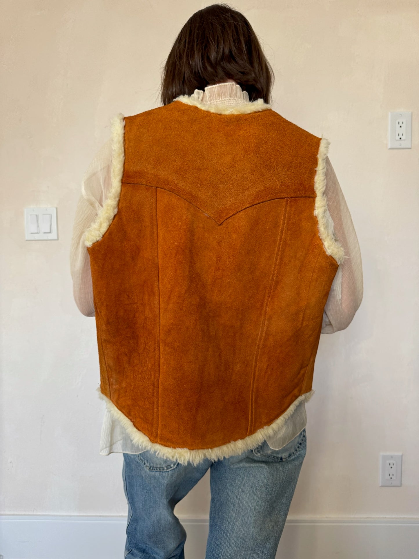 Orange Suede Shearling Vest