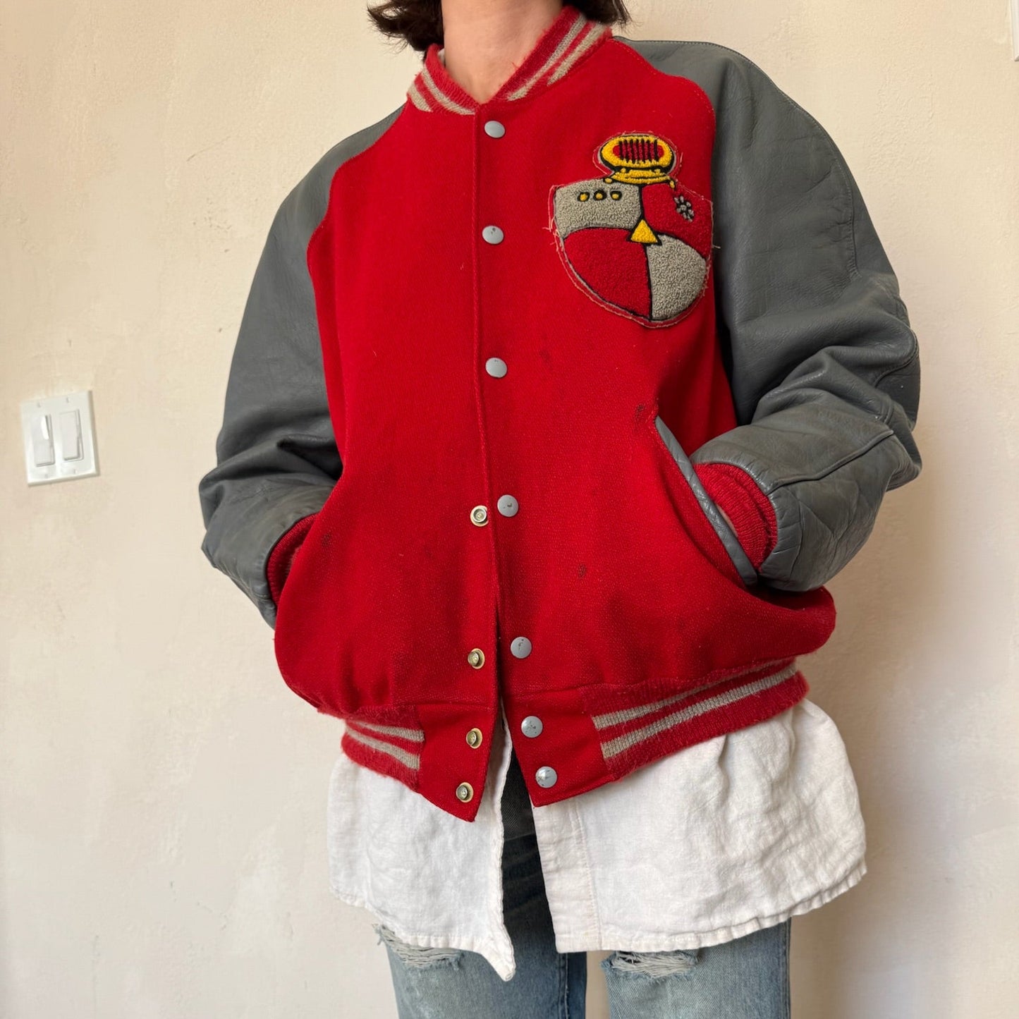 Cherry Red + Grey Varsity Jacket