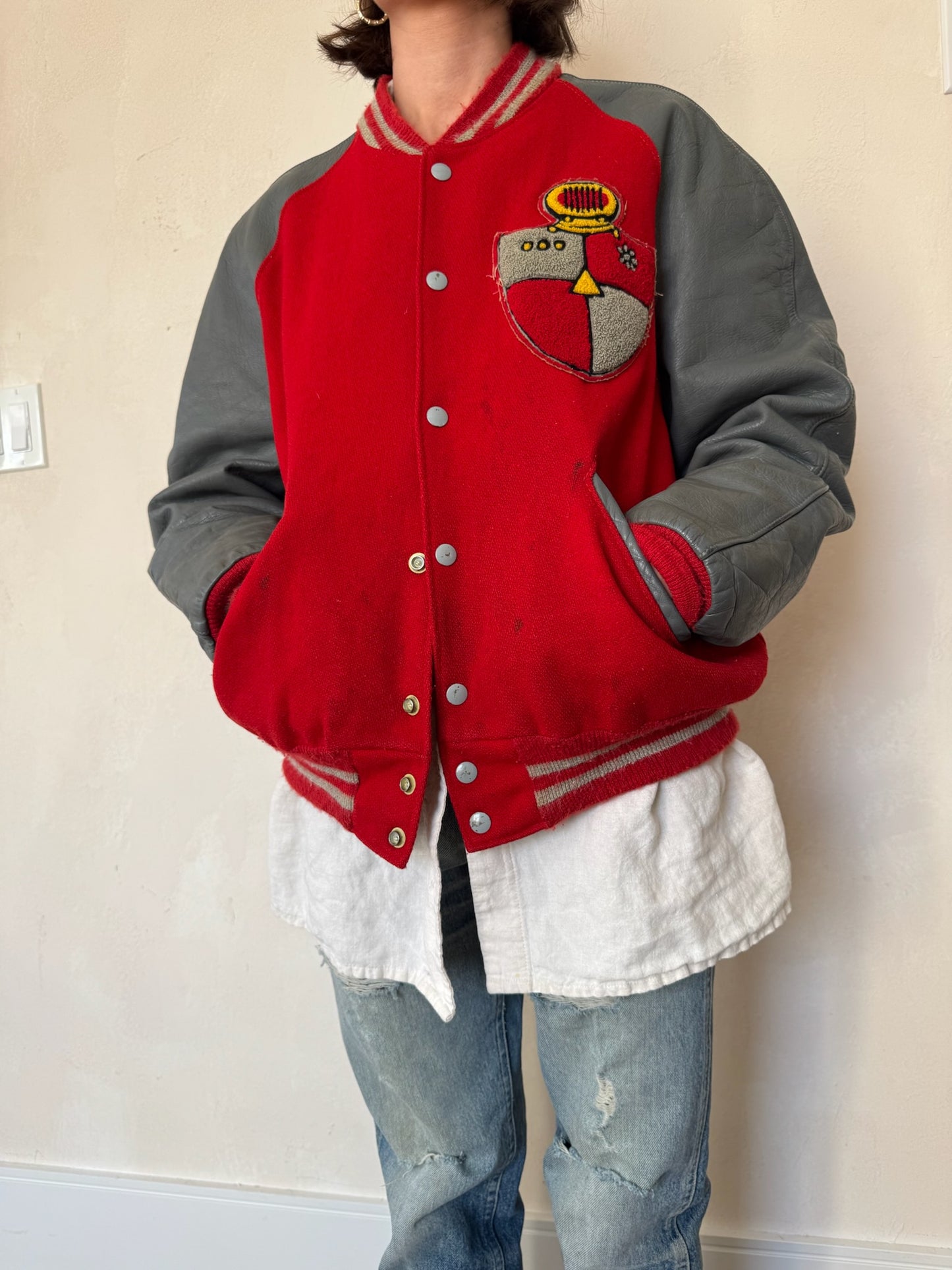 Cherry Red + Grey Varsity Jacket