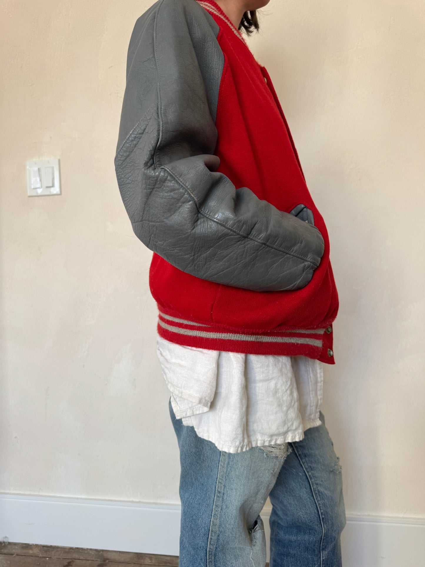 Cherry Red + Grey Varsity Jacket