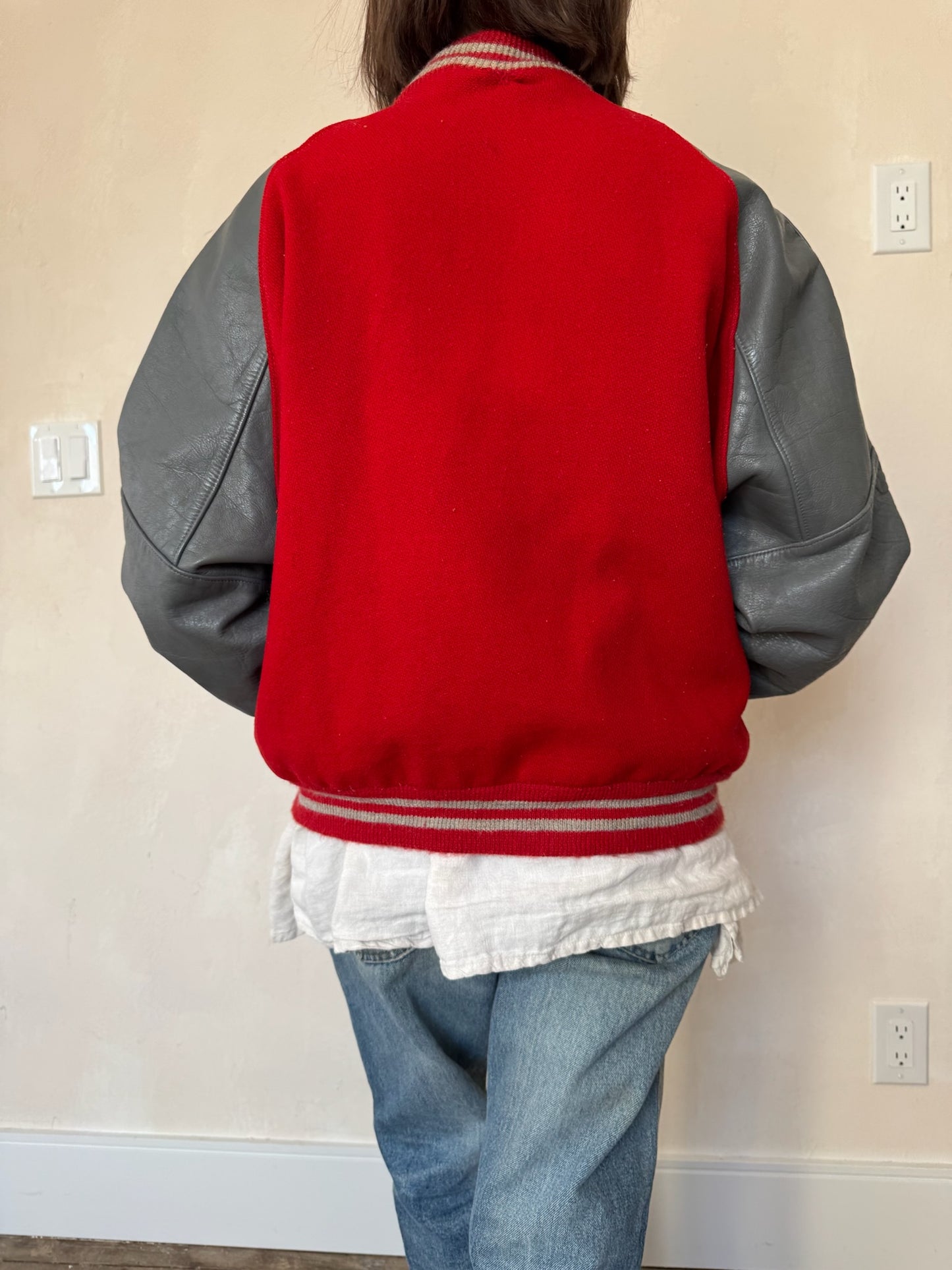 Cherry Red + Grey Varsity Jacket