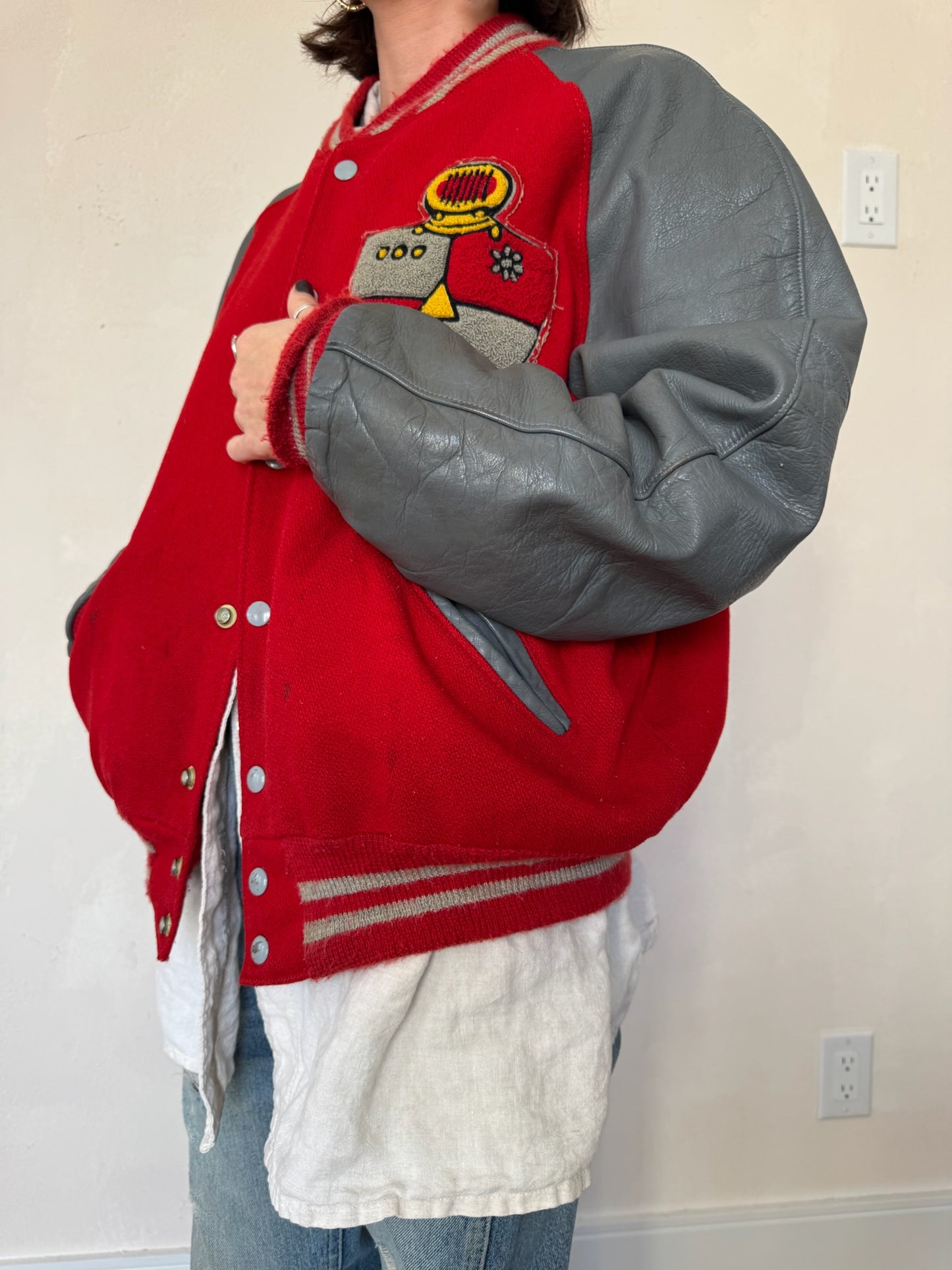 Cherry Red + Grey Varsity Jacket