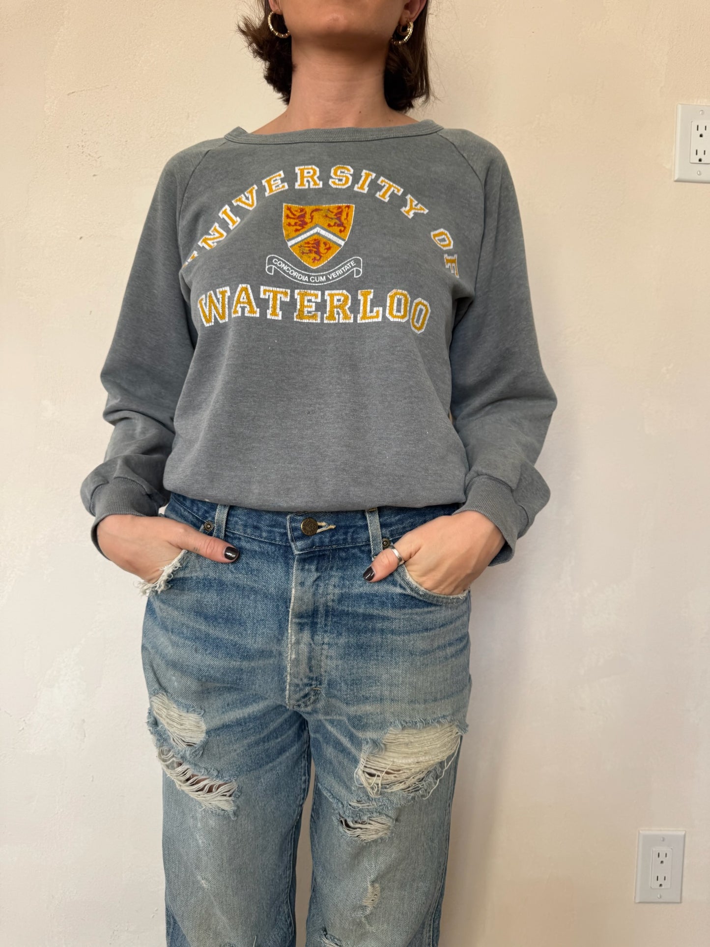 Faded Grey University of Waterloo Crewneck