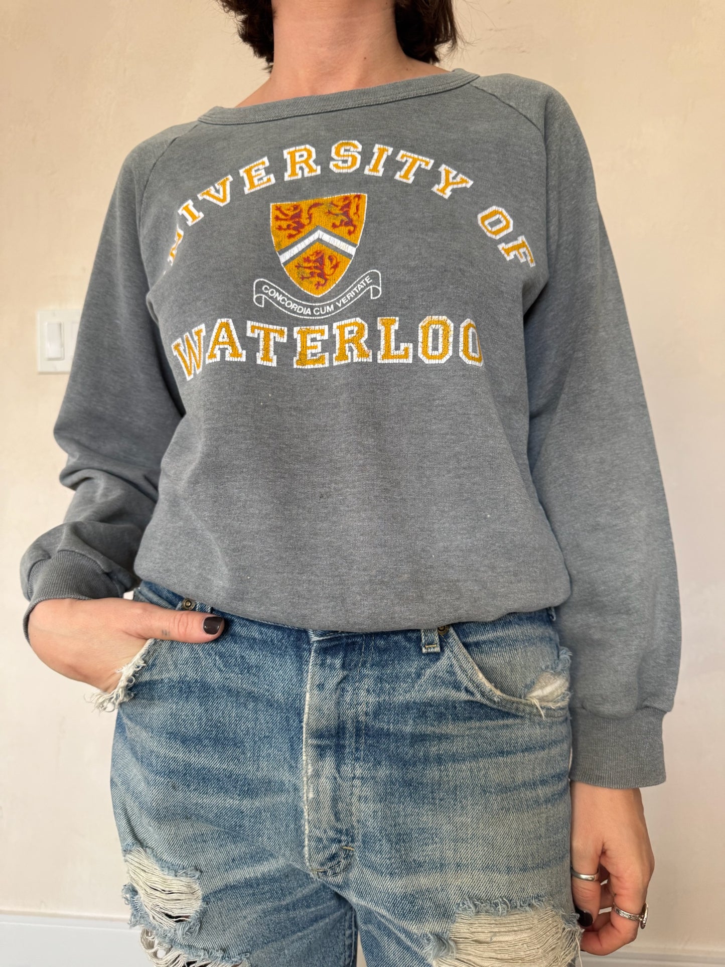 Faded Grey University of Waterloo Crewneck