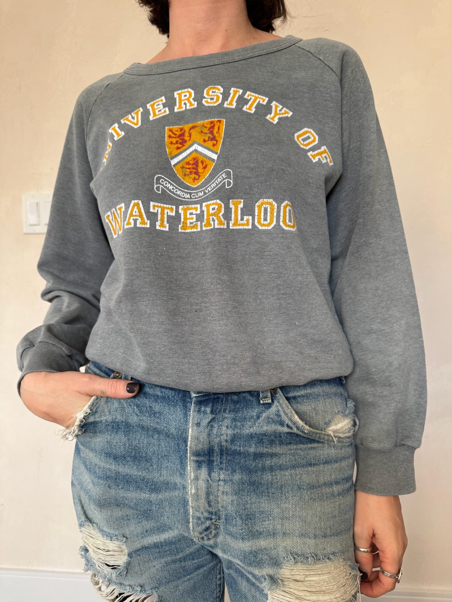 Faded Grey University of Waterloo Crewneck