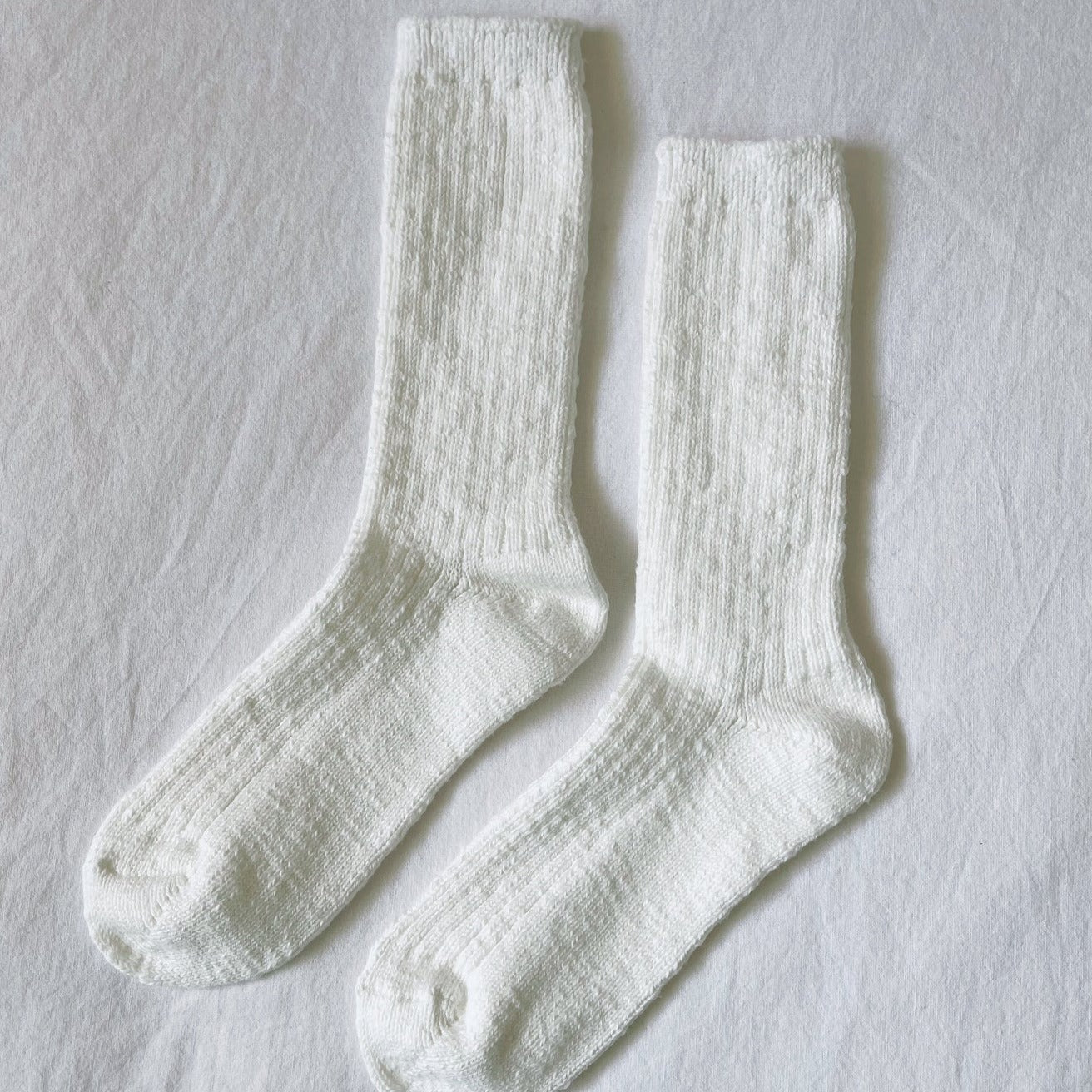 Cottage Socks In White Linen By Le Bon Shoppe